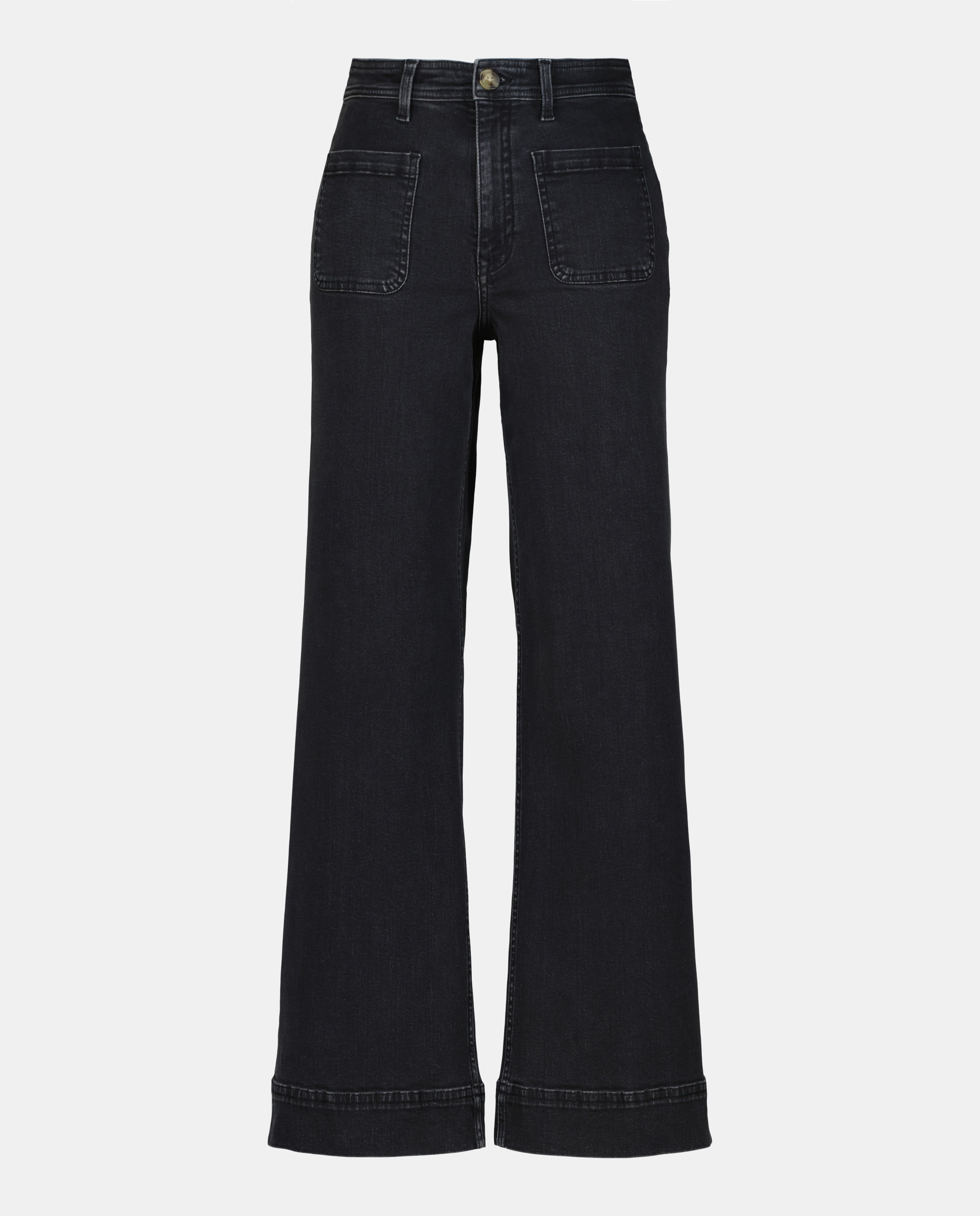 Pantalón denim campana de mujer con bolsillos Negro intenso-4