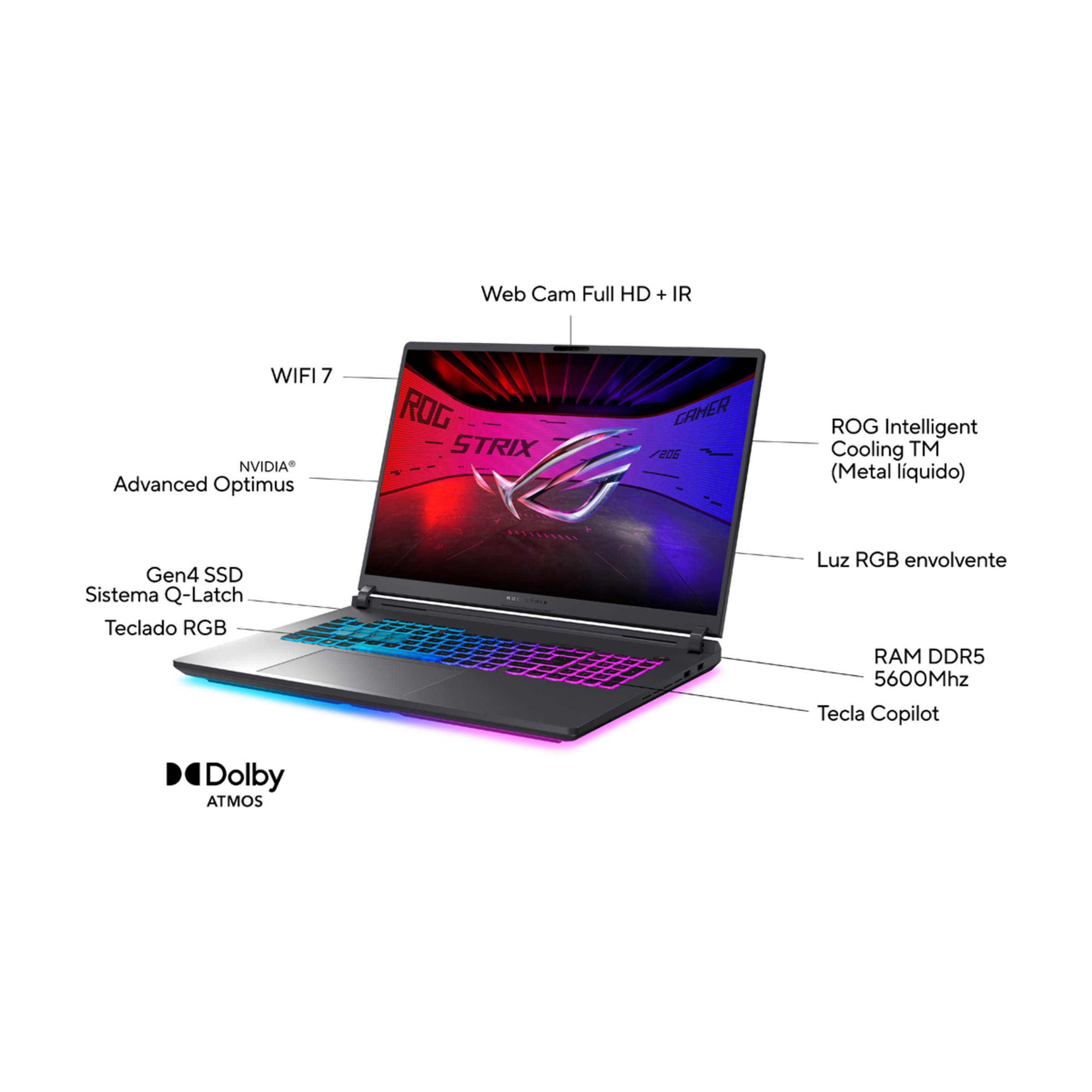 Portátil Gaming ASUS ROG Strix G18 G815LM-S9004, Intel Core Ultra 9-275HX, 32GB, 1TB SSD, Nvidia RTX 5060 8GB, 18", Sin SO Gris eclipse-5