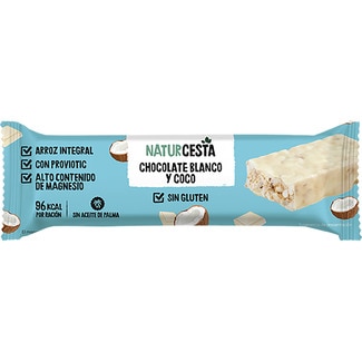 barrita de arroz integral chocolate blanco con probióticos y magnesio unidad 18 g sin gluten y vegana - Naturcesta