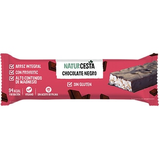 Barrita de arroz integral chocolate negro con probióticos y magnesio sin gluten y vegana unidad 18 g - Naturcesta