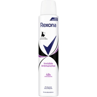 desodorante invisible antimanchas 48 h antitranspirante 0% alcohol seca rápido spray 200 ml 48h 0% alcohol - Rexona