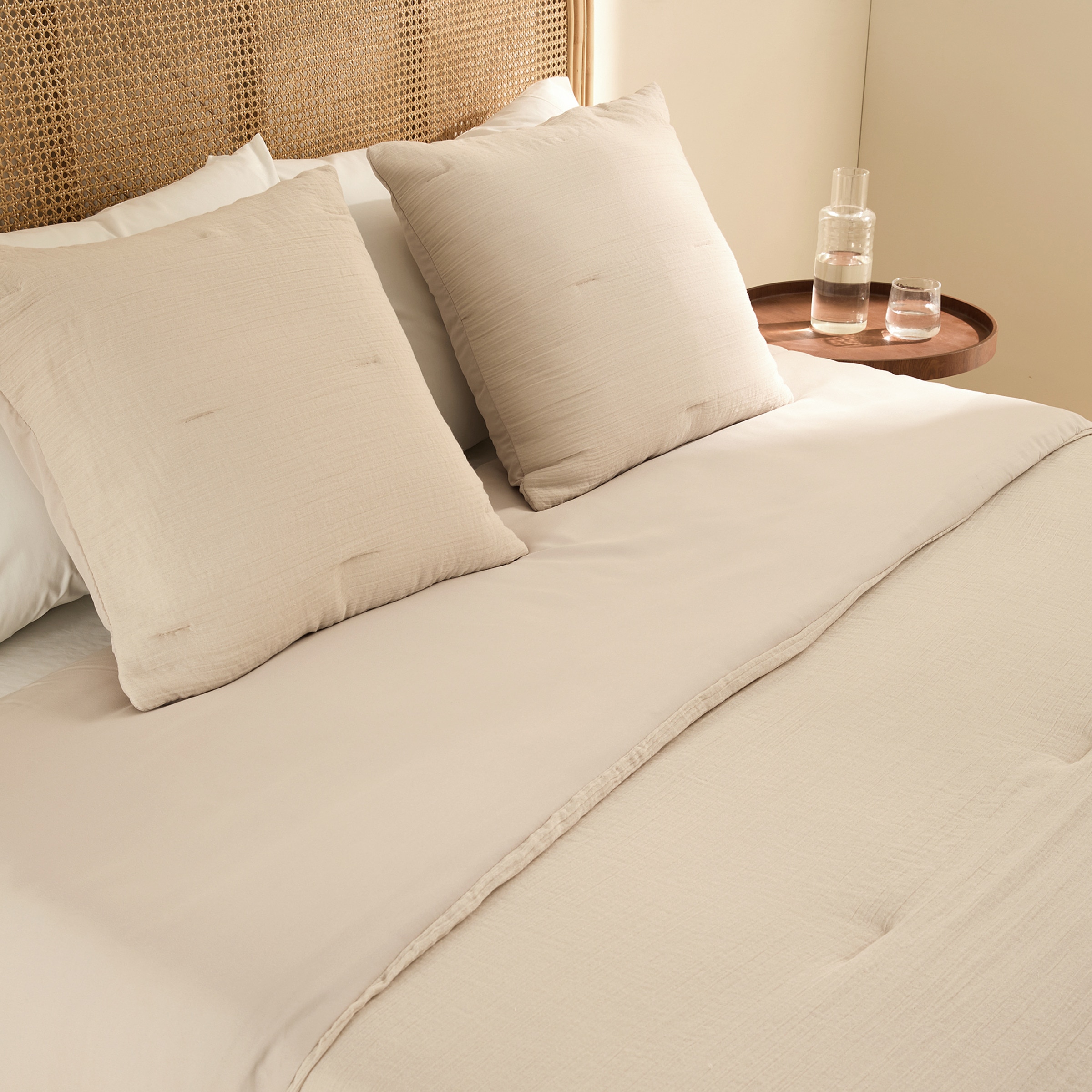 Edredón reversible con funda de cojín Gofre Beige-2