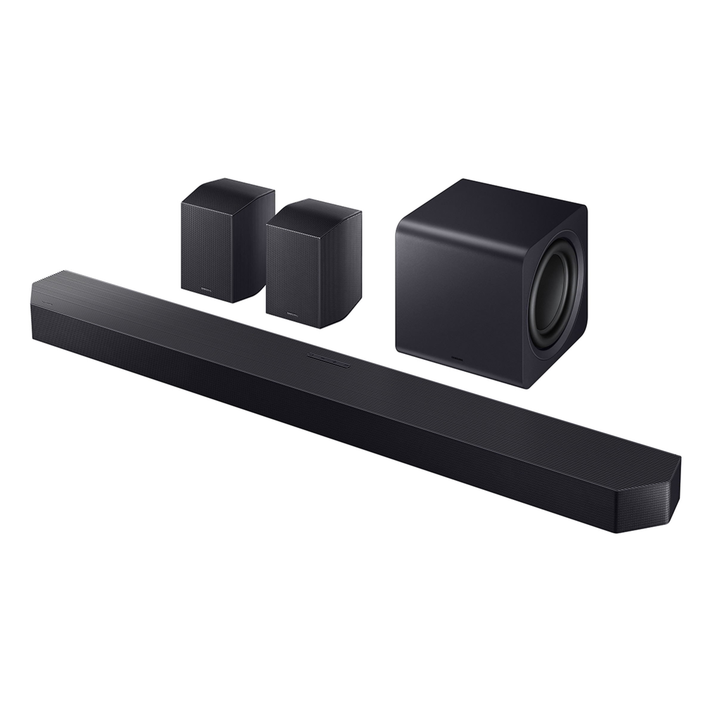 Barra de sonido Samsung 2025 HW-Q990F, Dolby Atmos y DTS: X, Q-Symphony, 11.1.4 con 23 altavoces, 756W, Subwoofer inalámbrico 8" de 300W, Wi-Fi Negro-1