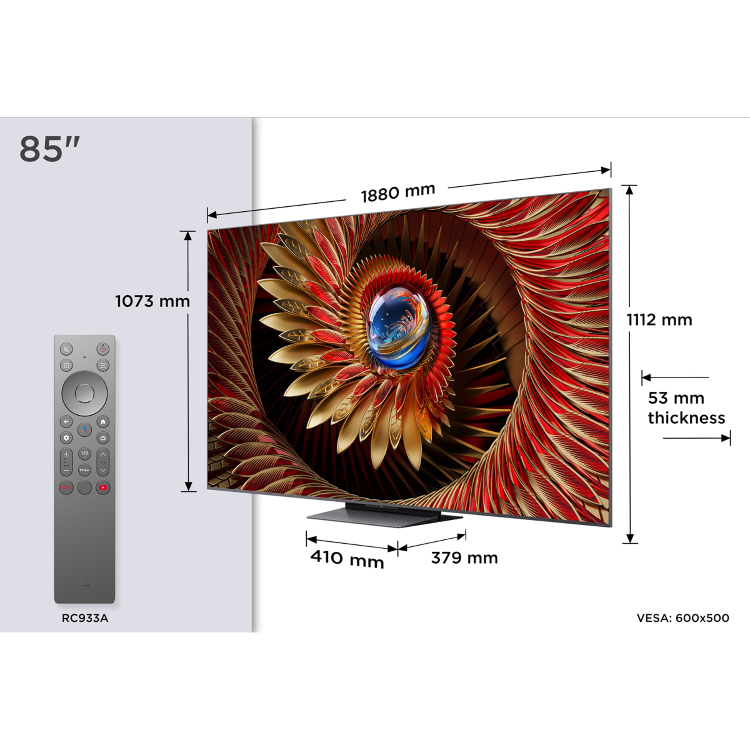 TV QD-Mini LED 215,9 cm (85") TCL 85C8K, 4K HDR Premium 5000, ZeroBorder, Smart TV Google TV, control por voz Titanio-2