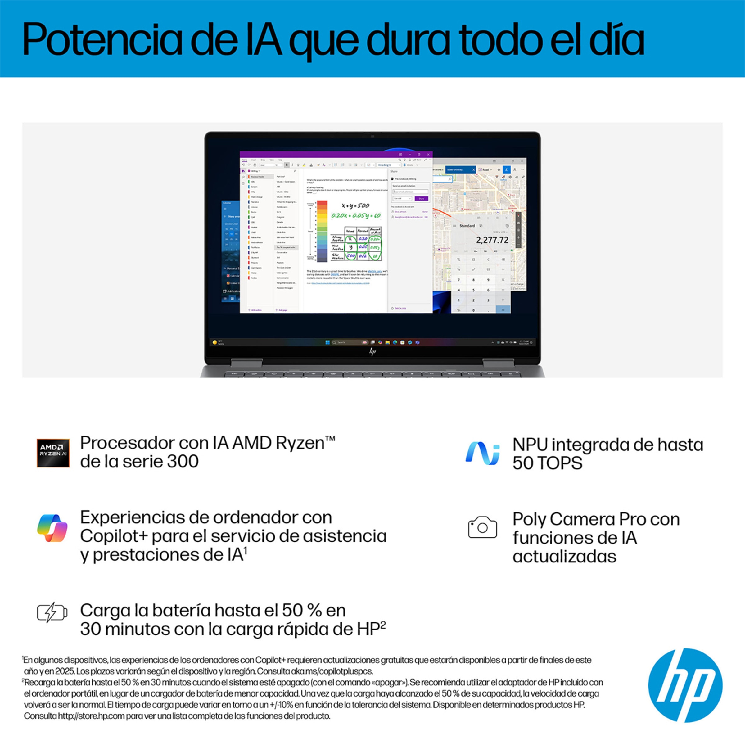 Convertible 2 en 1 HP OmniBook X Flip 14-fk0000ns, Copilot+PC, Ryzen IA 7-350, 32GB, 1TB SSD, 14" OLED, W11 Plata-7