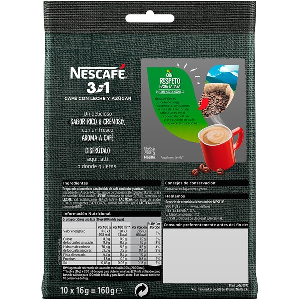 löslicher Kaffee 3 in 1 mit Milch und Zucker 10 Beutel Karton 160 g