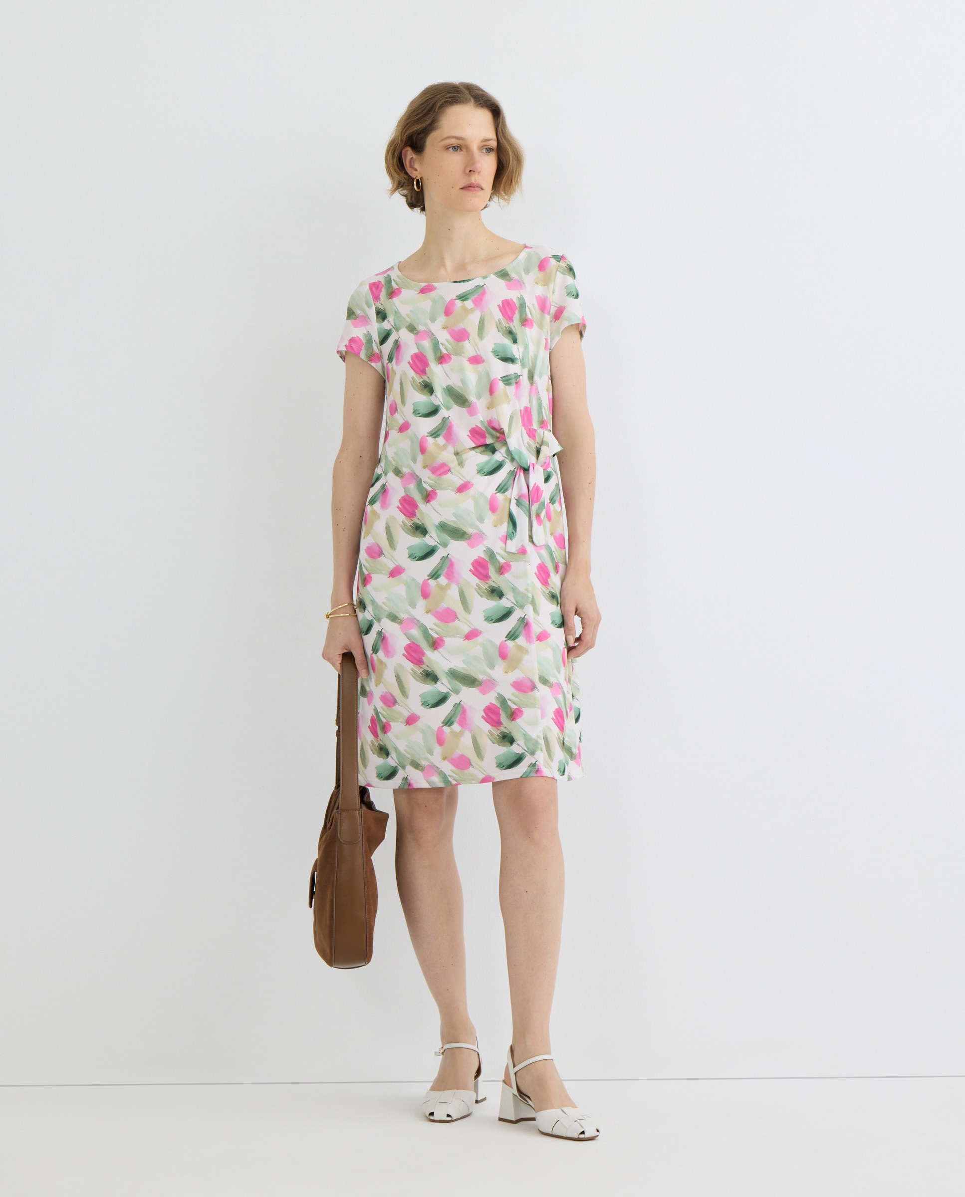 Vestido estampado com manga curta Rosa-1