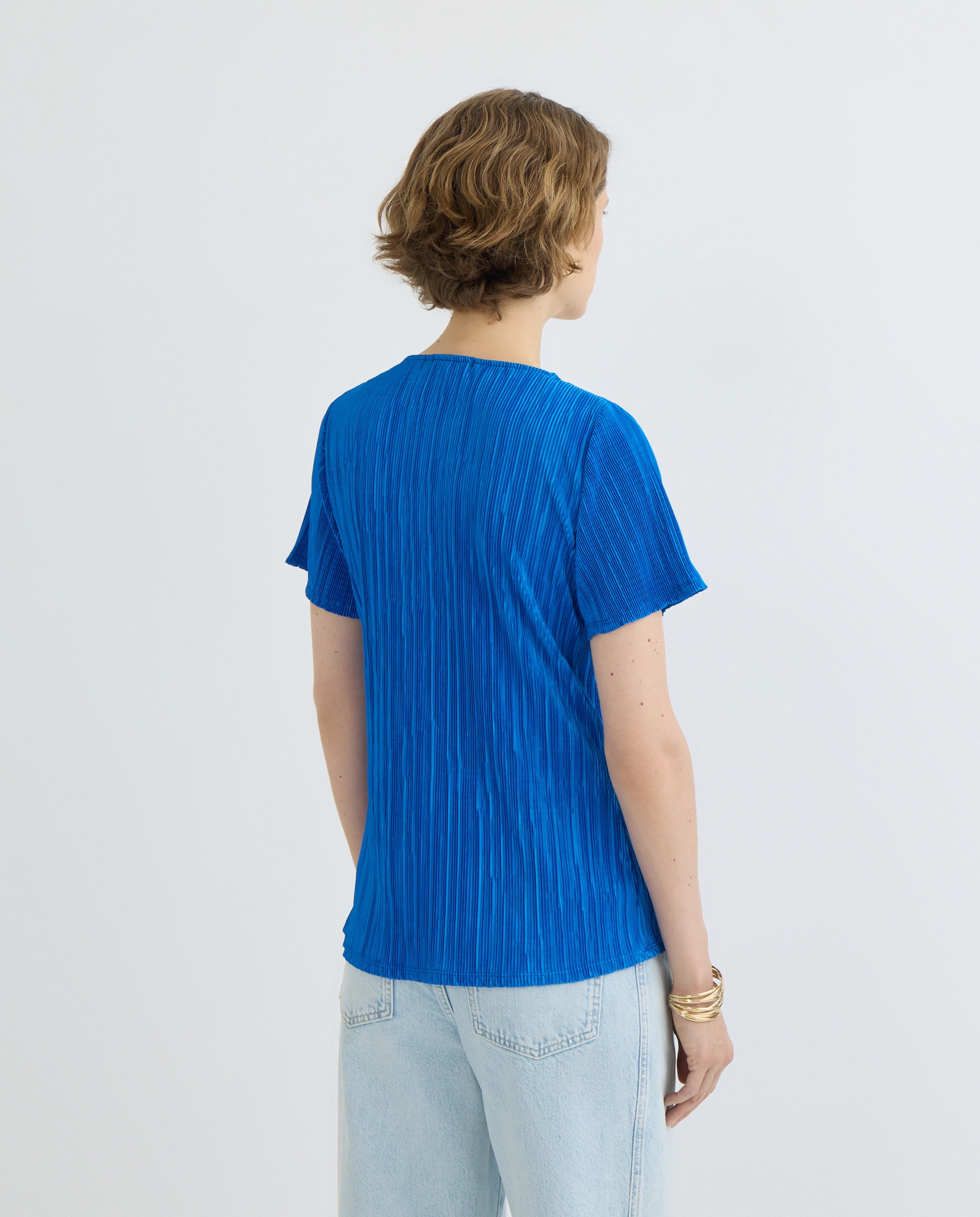 T-shirt lisa de mulher com manga curta Azul-3