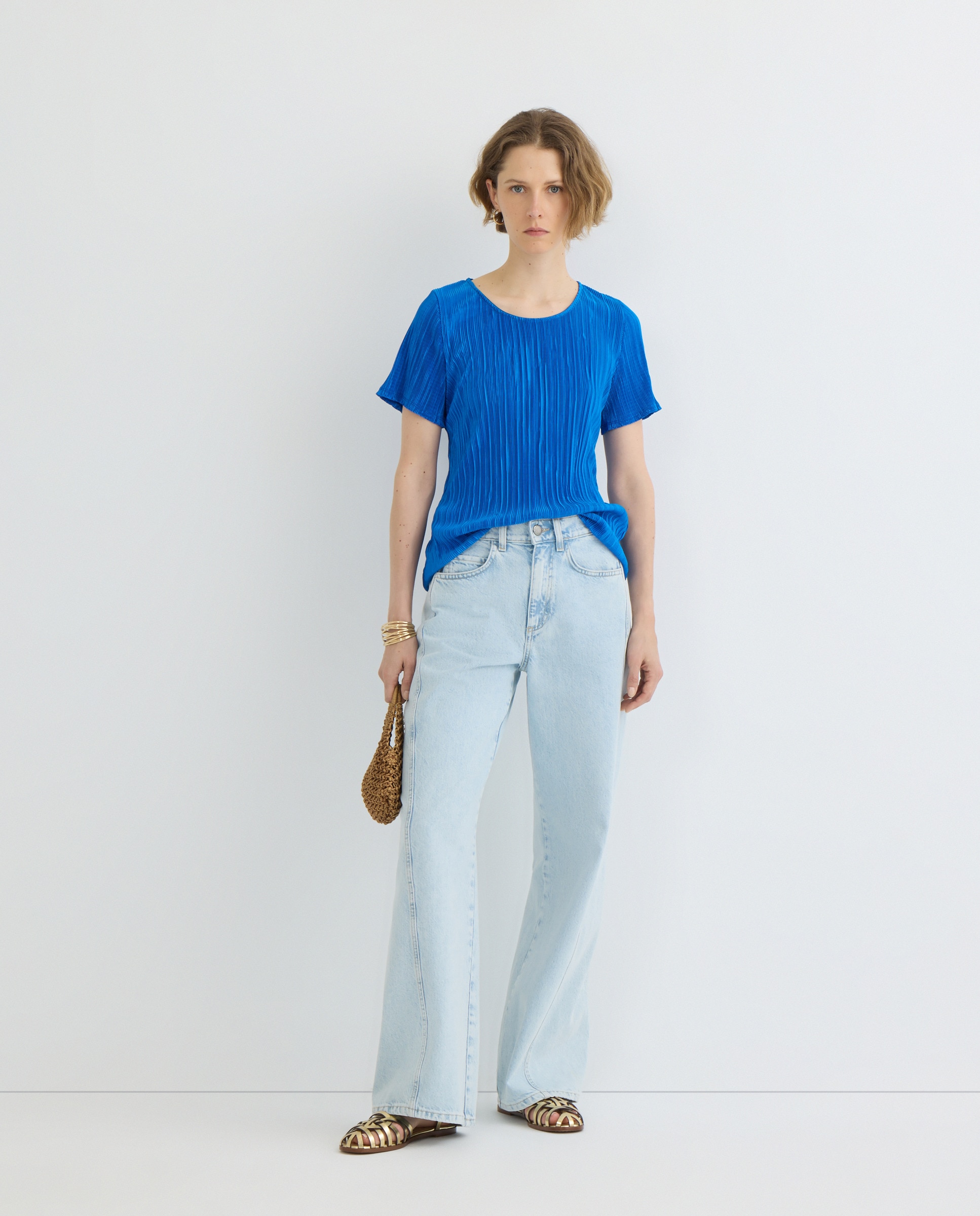 T-shirt lisa de mulher com manga curta Azul-2