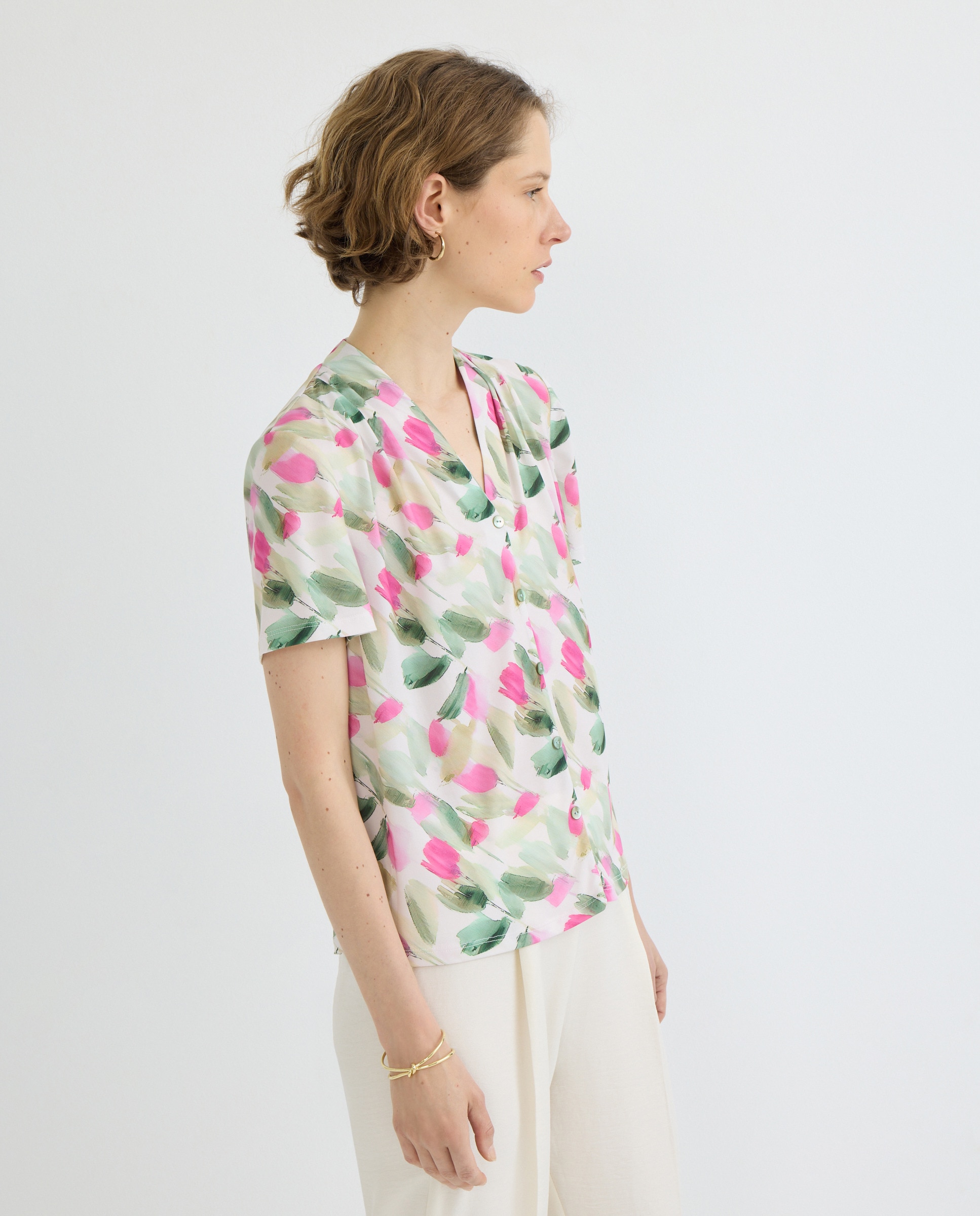 Blusa estampada com manga curta Rosa-1
