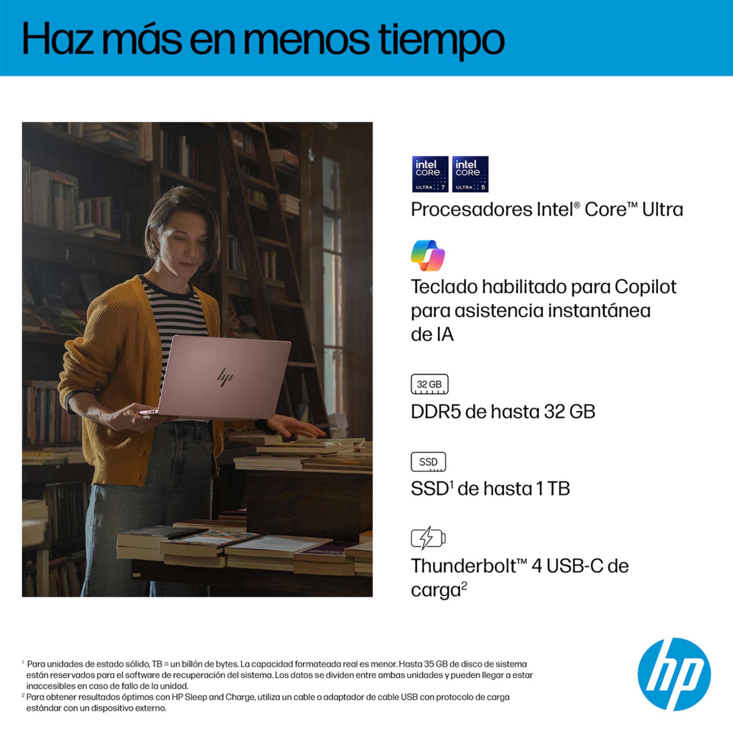 Portátil HP OmniBook 7 14-fr0002ns, Intel Core Ultra 7 EVO-255h, 32GB, 1TB SSD, 14" OLED, W11 Rosa-6