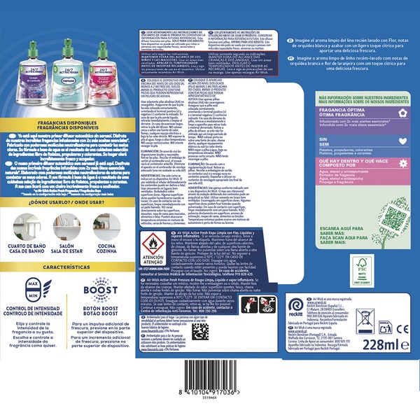 Automatischer Lufterfrischer Diffuser Active Fresh Frische Wäsche mit Flor 24/7 ohne Spray Apparat + Nachfüllpackung