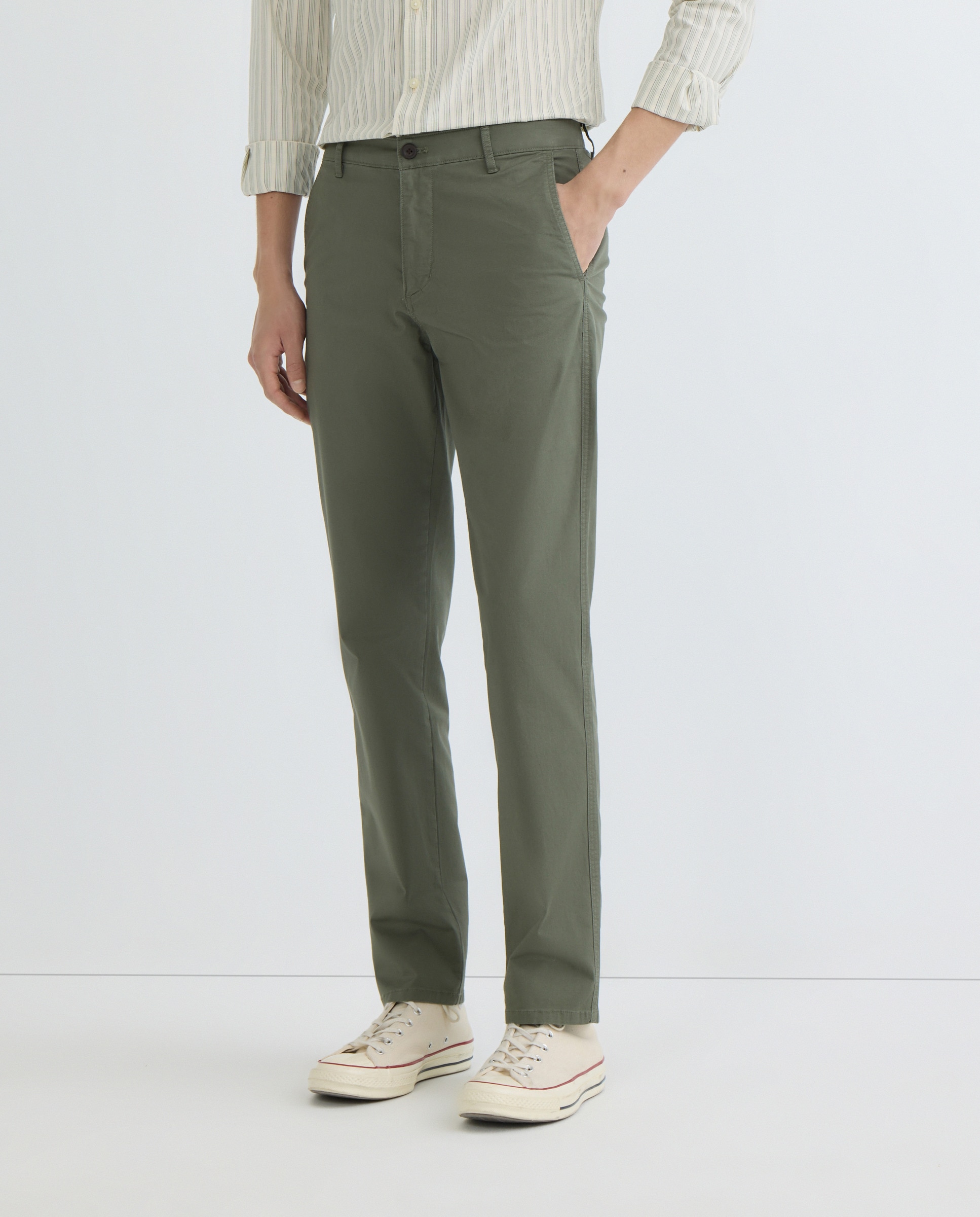 Calças Chino Casual, Original Chino, Slim Fit. Verde-claro-2
