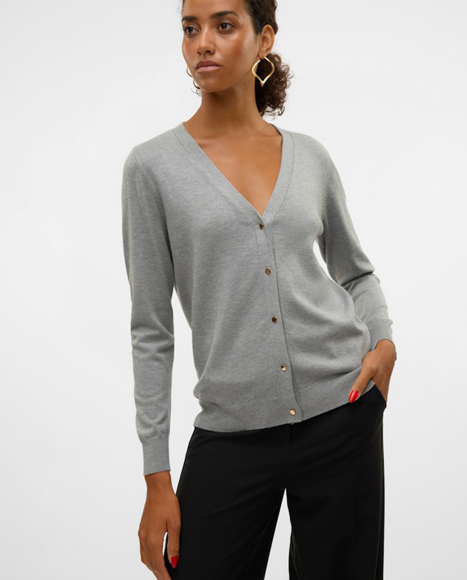 Cardigan de Ponto Liso Cinzento-5