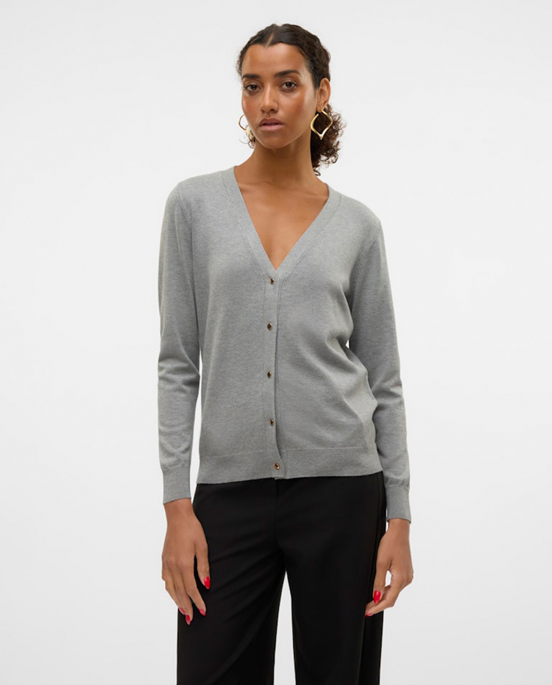 Cardigan de Ponto Liso Cinzento-1