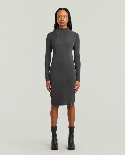 Imagen 0 de Vestido acanalado ajustado y manga larga