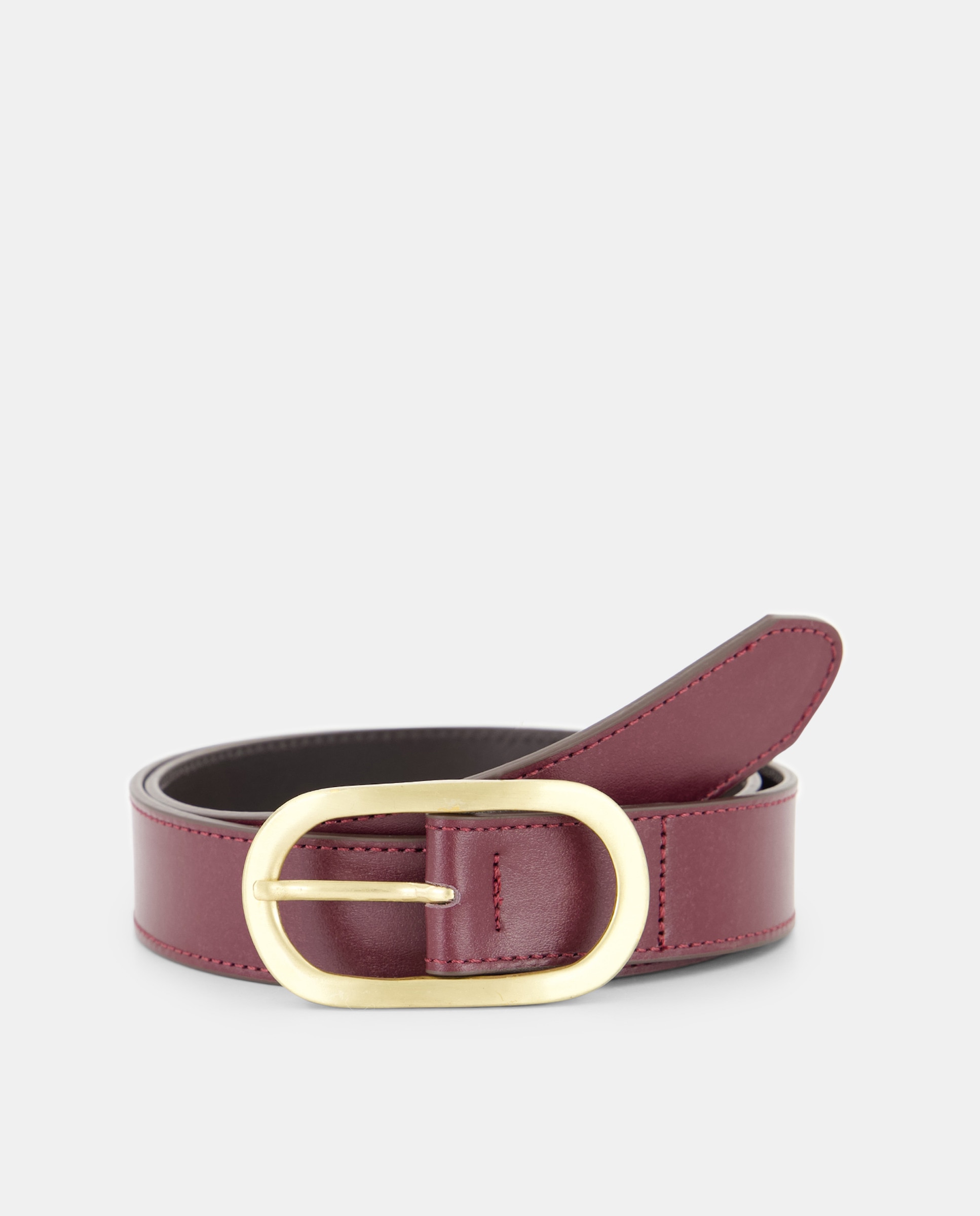 Cinto em Pele com Fivela Oval Bordeaux-1