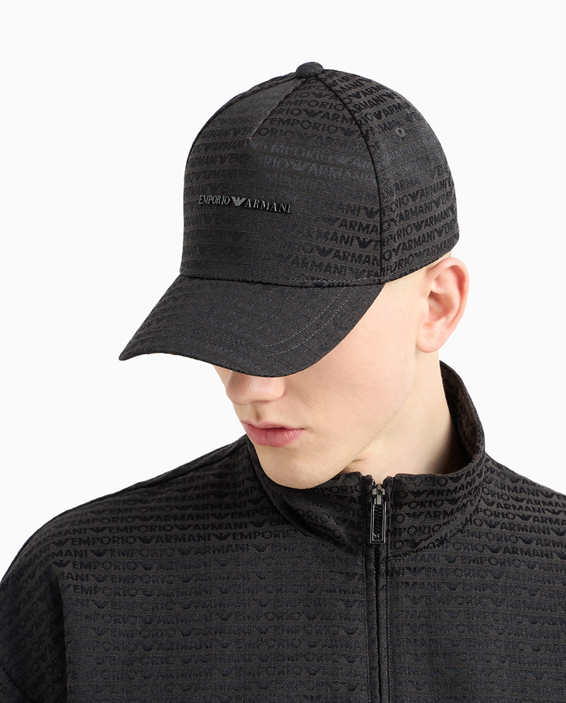Boné de Nylon com Logótipo em Tecido Jacquard Preto-3