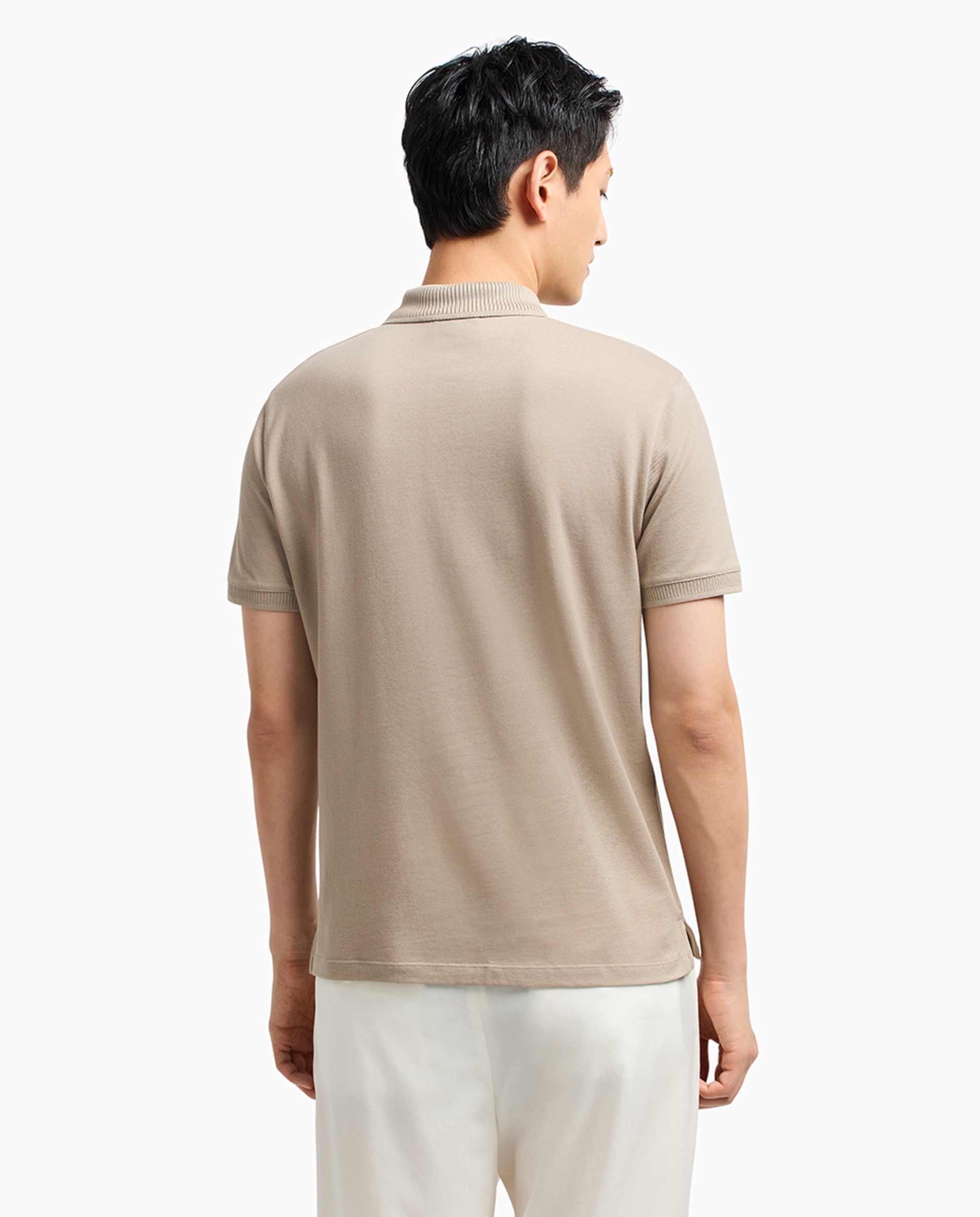 Polo Regular Fit com Manga Curta Taupe-2
