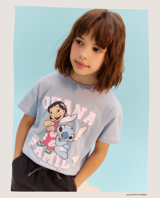Imagem 0 de T-shirt de Manga Curta com Estampado Posicional Stitch&Lilo