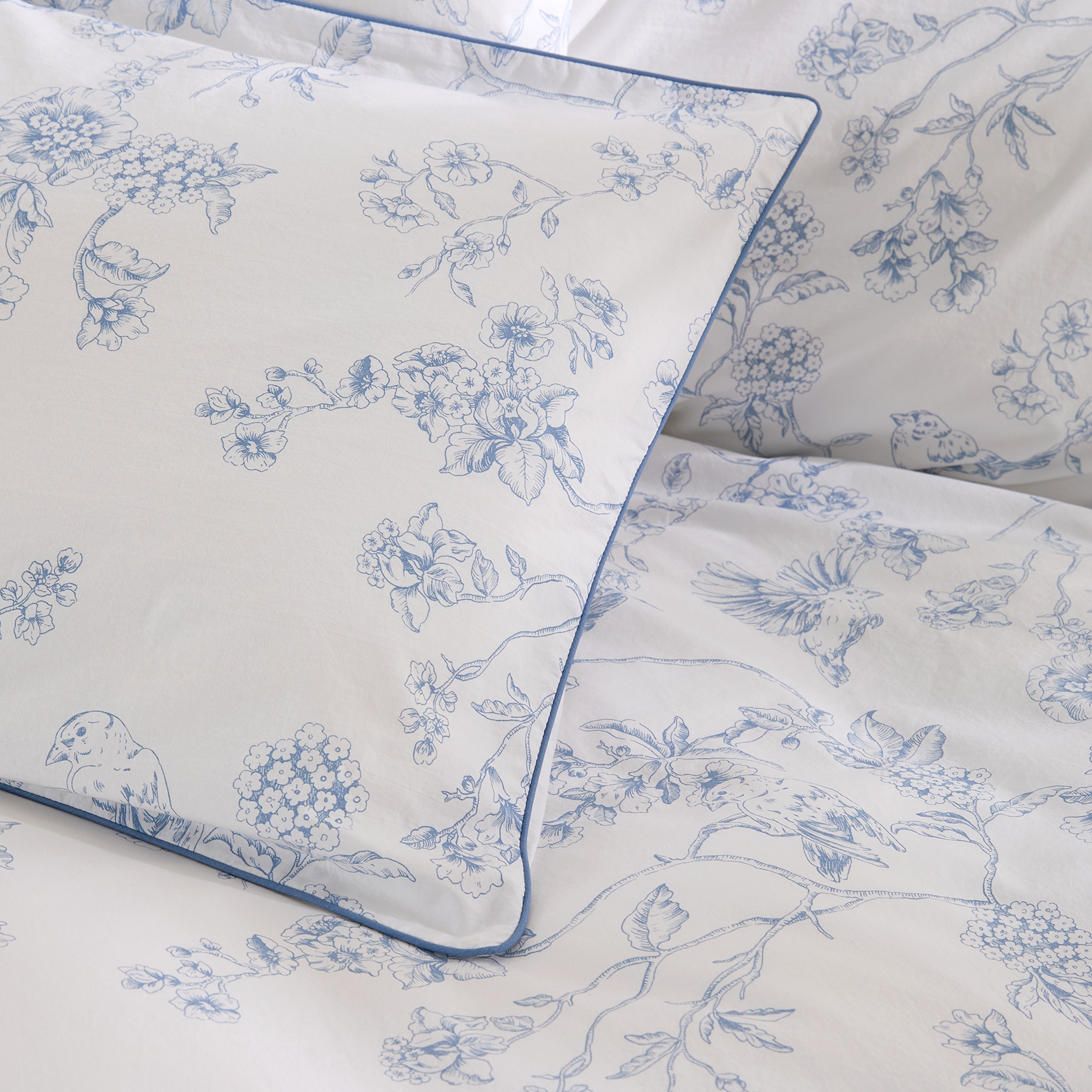 Conjunto de Capa de Edredão de Algodão Birds Azul-4