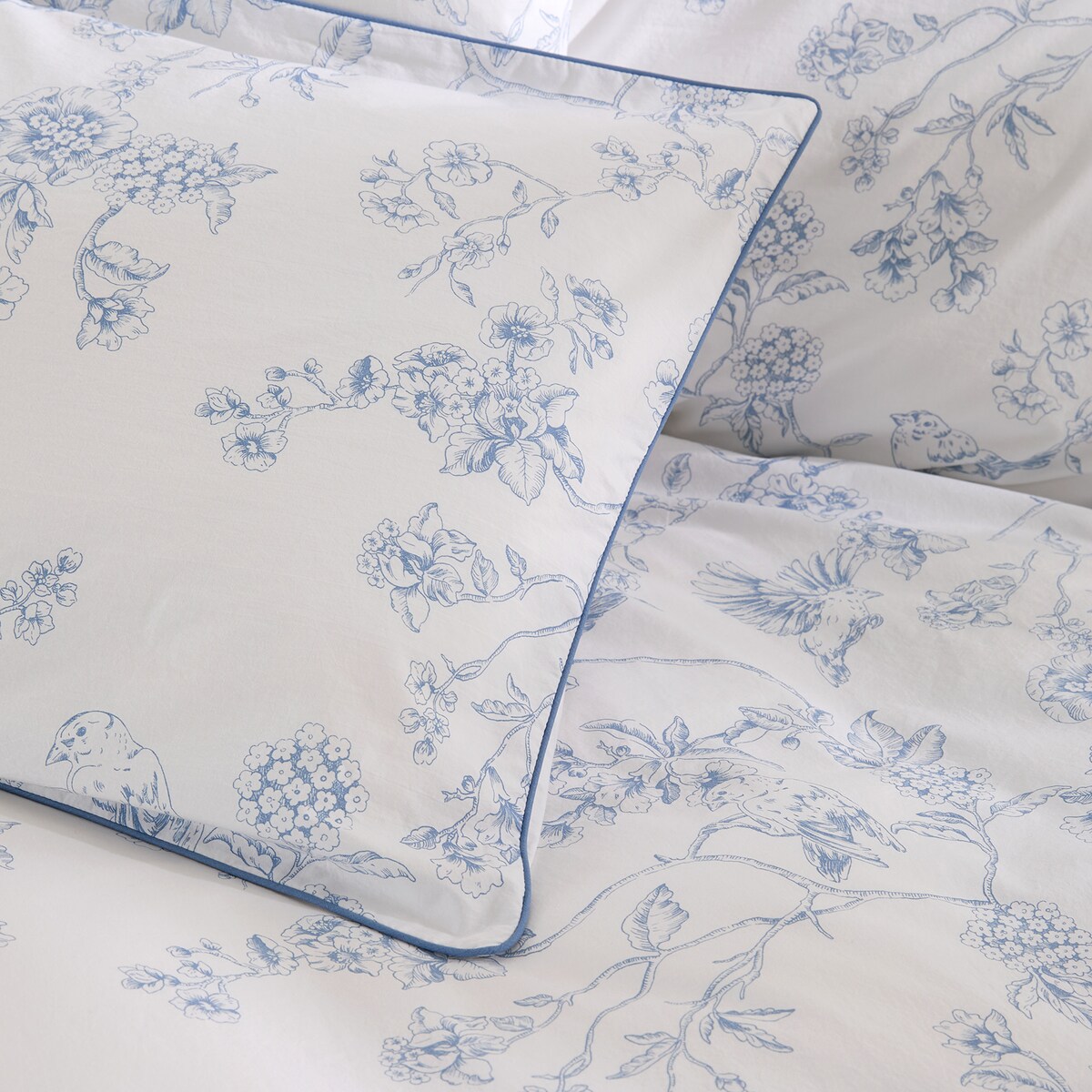 Conjunto de Capa de Edredão de Algodão Birds Azul-4