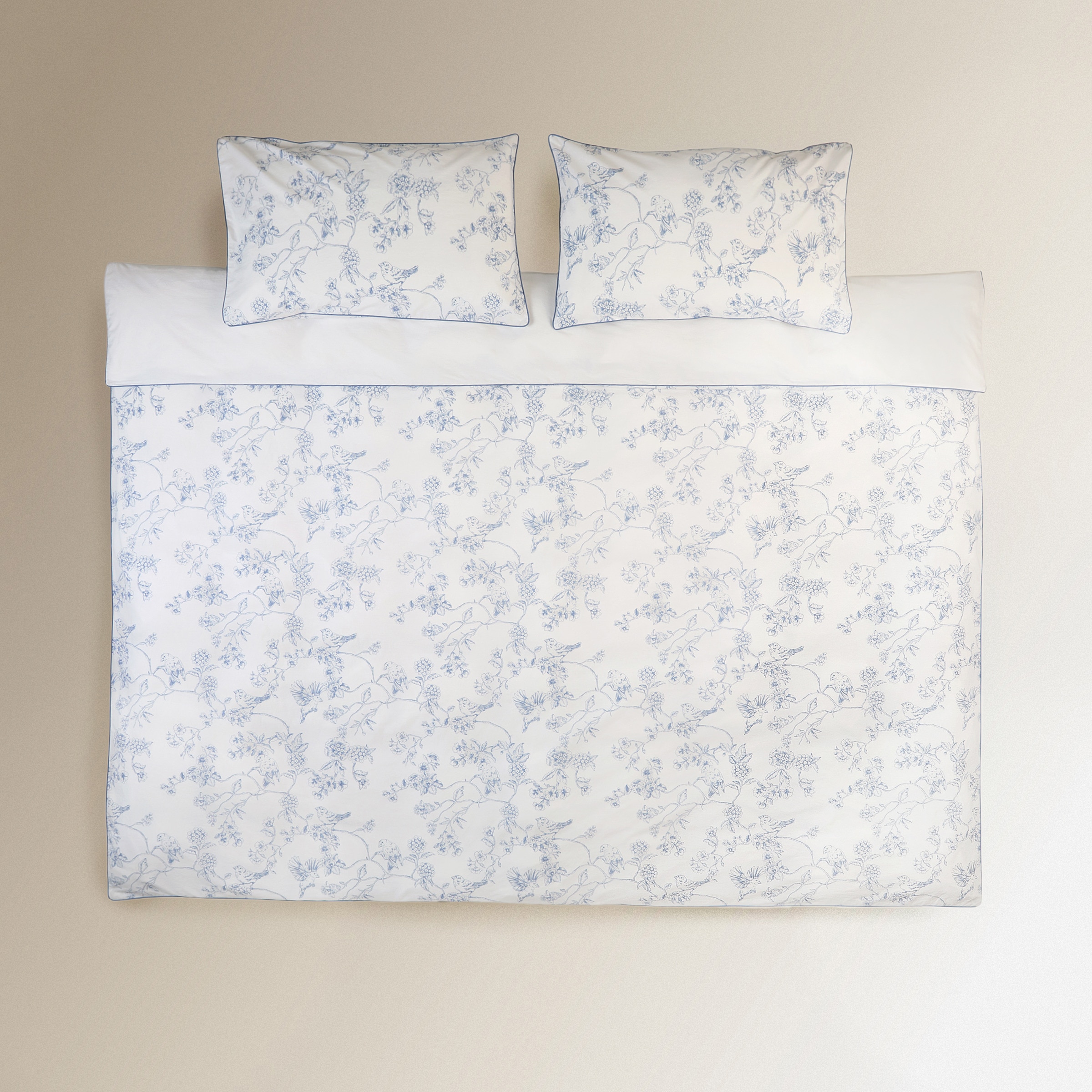 Conjunto de Capa de Edredão de Algodão Birds Azul-2