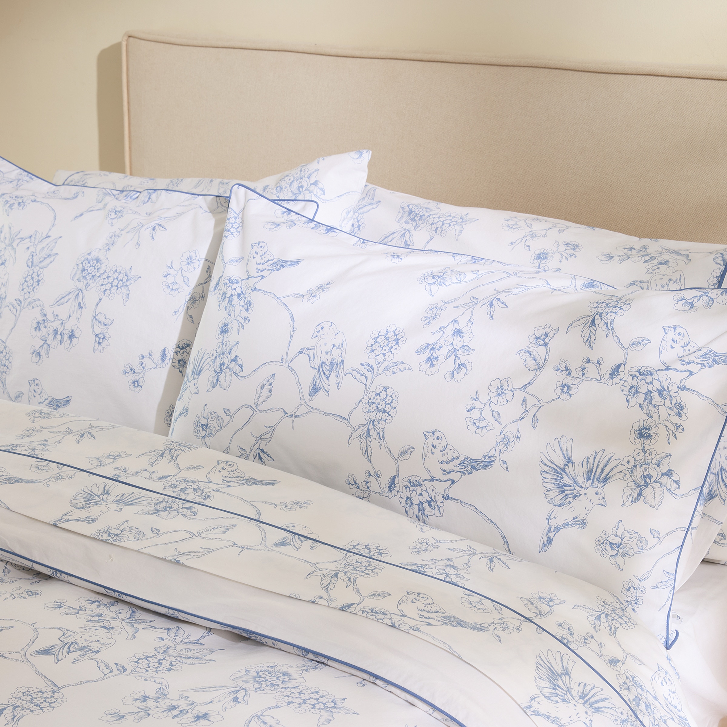 Conjunto de Capa de Edredão de Algodão Birds Azul-7