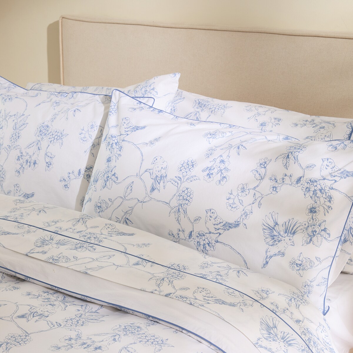 Conjunto de Capa de Edredão de Algodão Birds Azul-7