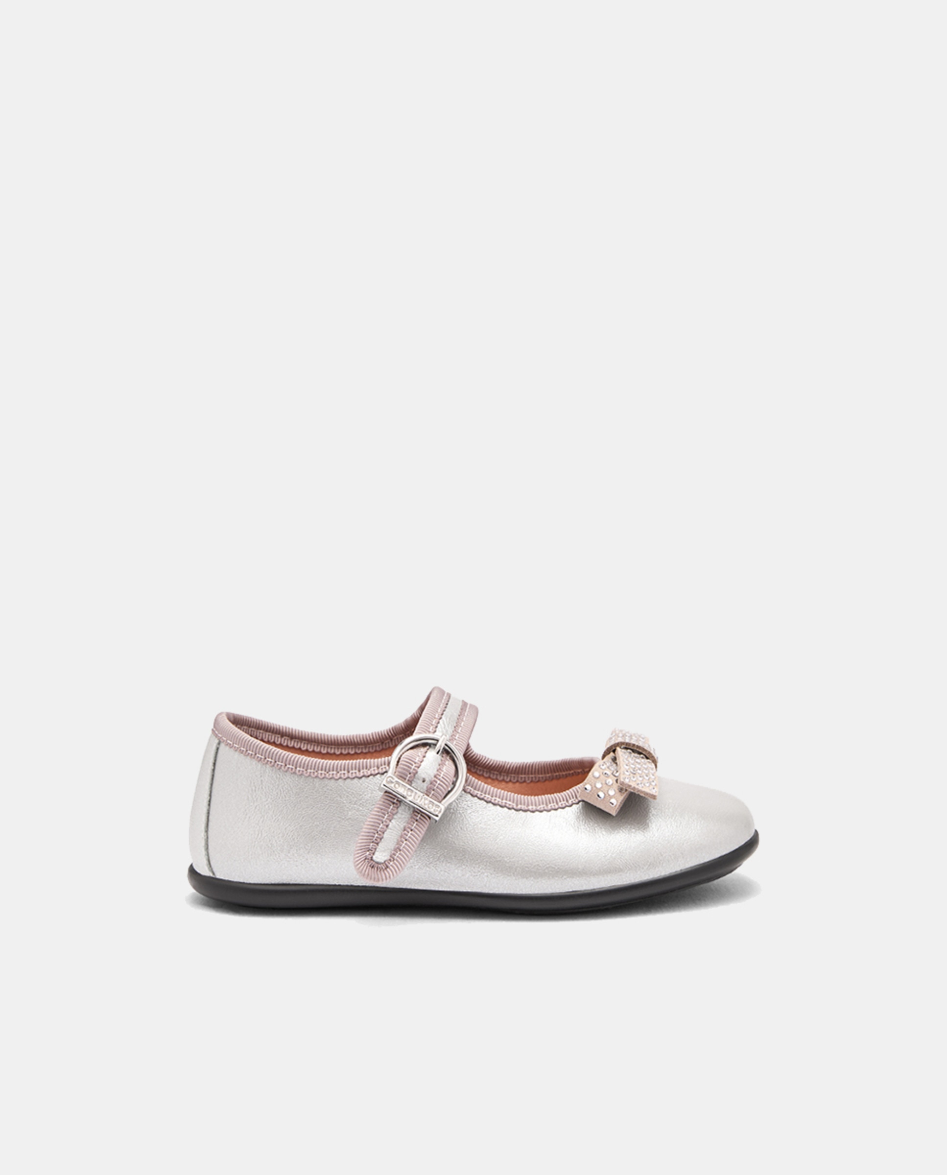 Sapatos de Presilha Metalizados com Laço Strass Prata-1