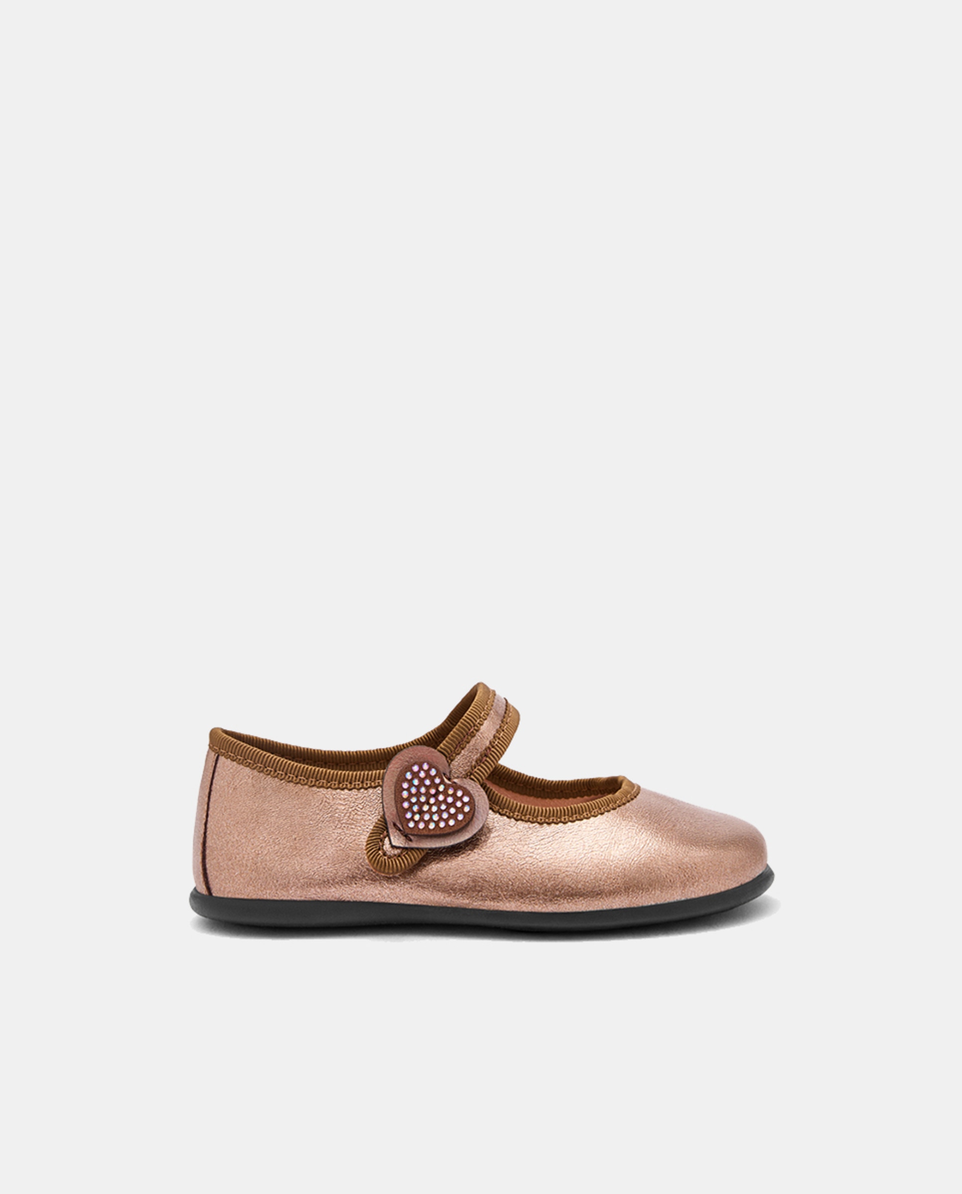 Sapatos de Presilha Metalizados com Coração de Strass Castanho-1