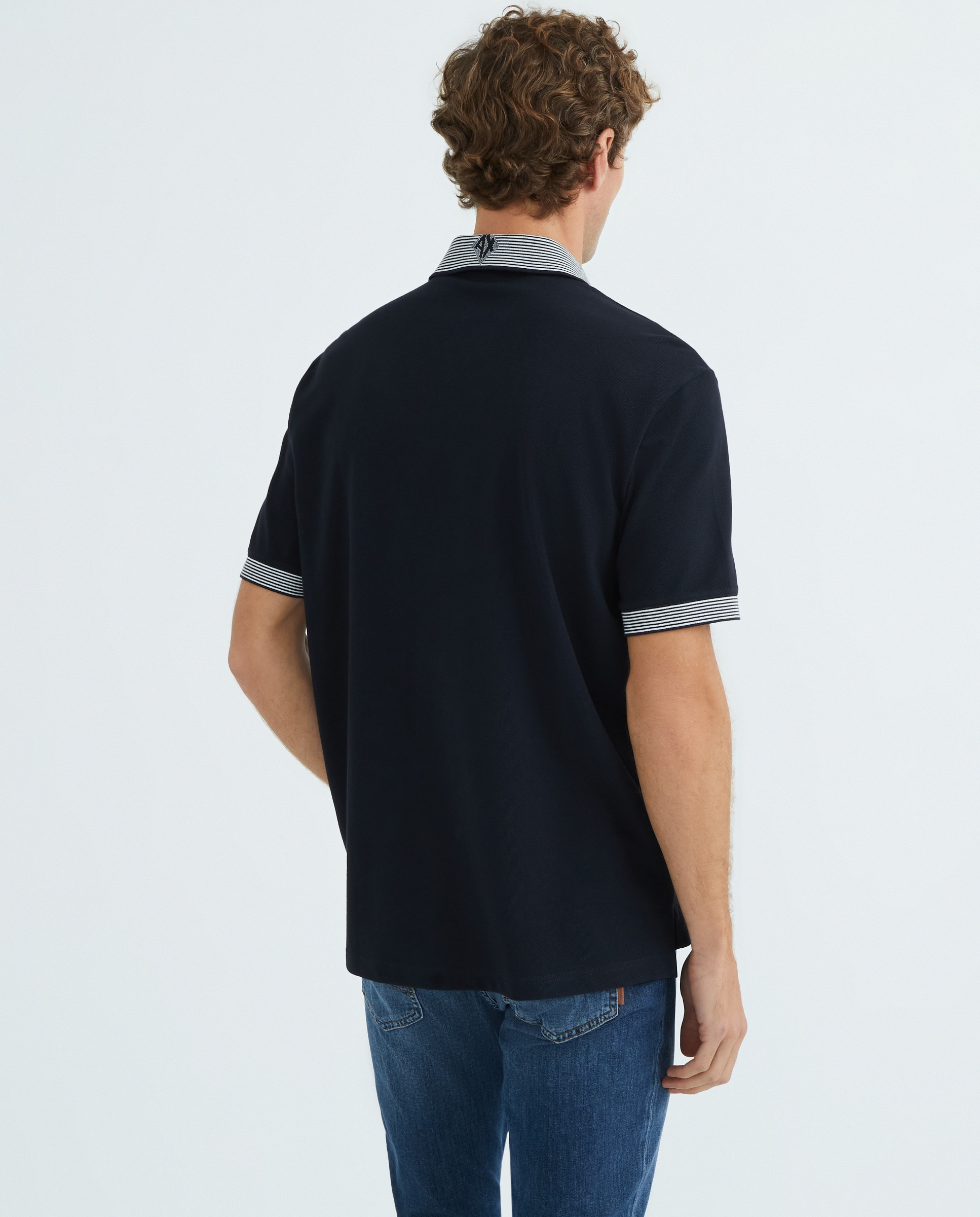 Polo Piqué Regular Fit com Manga Curta Azul-marinho-3