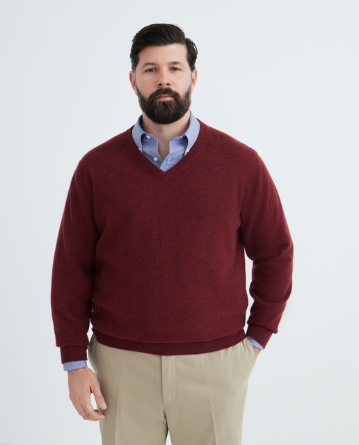 Imagen 0 de Jersey de hombre de cuello pico liso cashmere tallas grandes