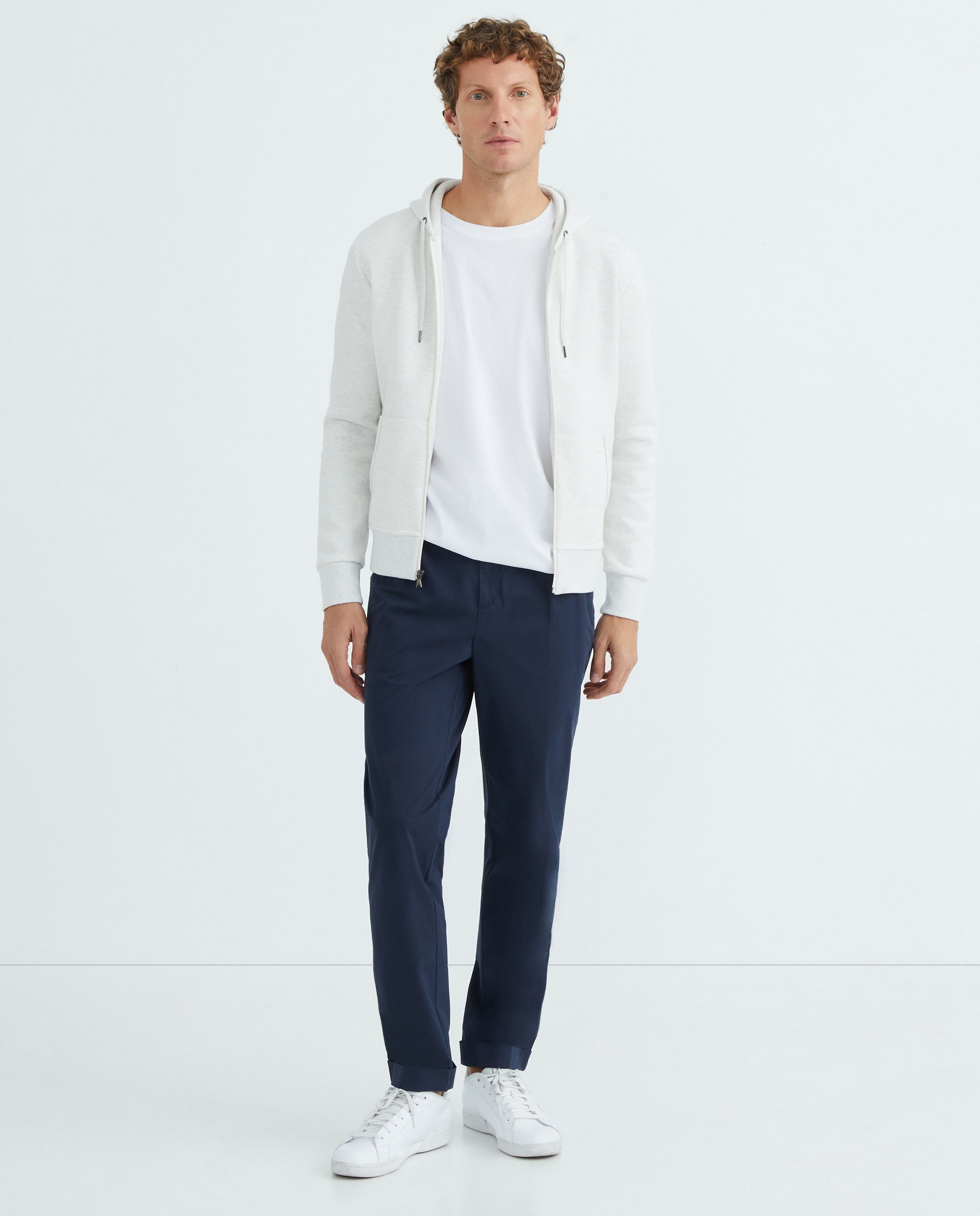 Sweatshirt com Capuz e Fecho de Correr Cinzento Prateado-1