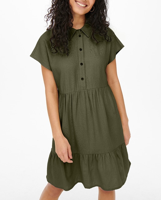 Imagen 0 de Vestido camisero corto de corte holgado con volantes