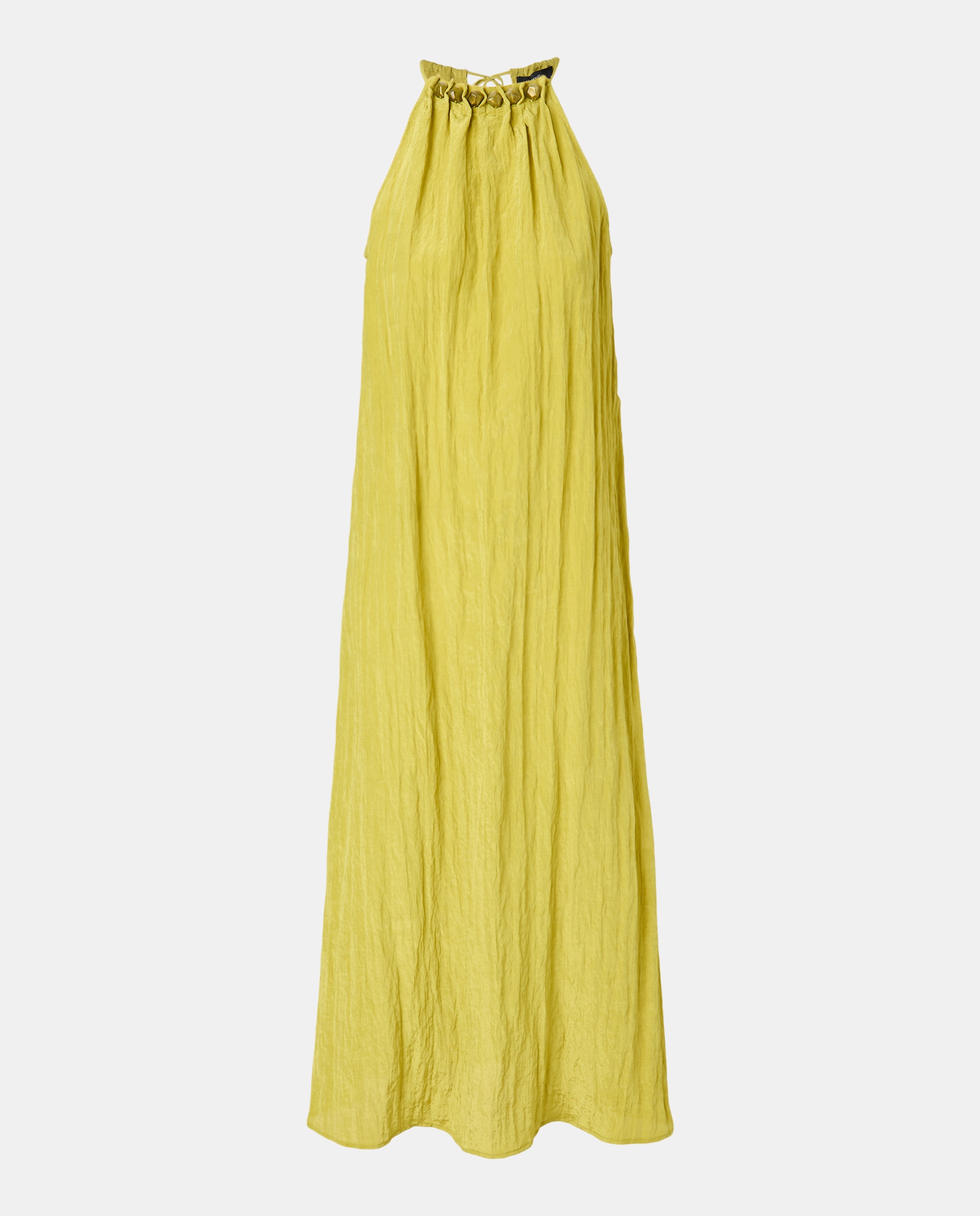 Vestido sem Mangas Halter com Detalhe de Brilhantes e Tecido com Pregas Kiwi-5