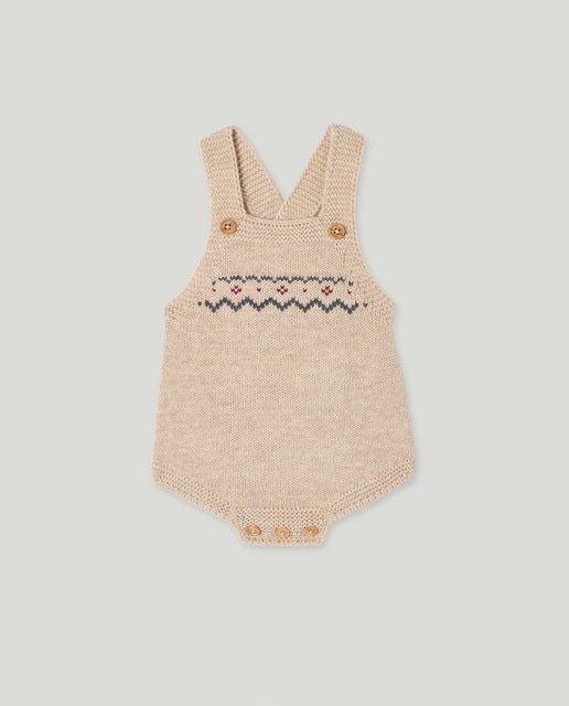Imagem 0 de Babygrow de Tricot de Bebé com Alças e Rebordo Decorativo