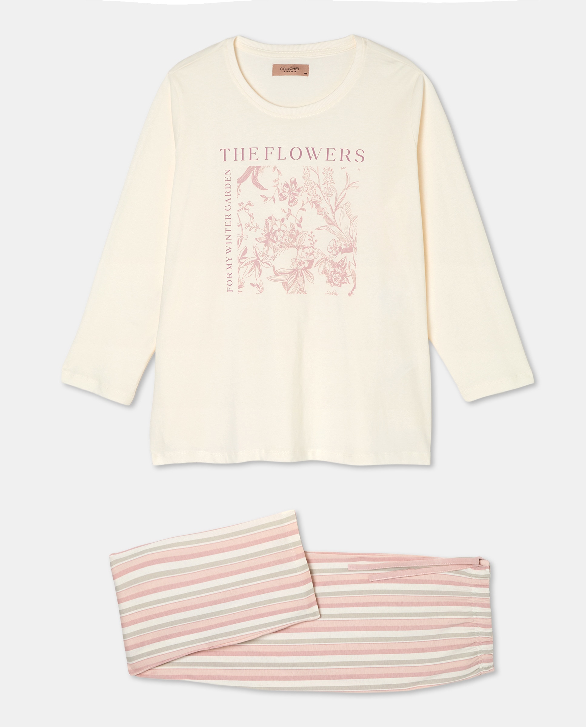 Pijama com Calças às Riscas Rosa-4