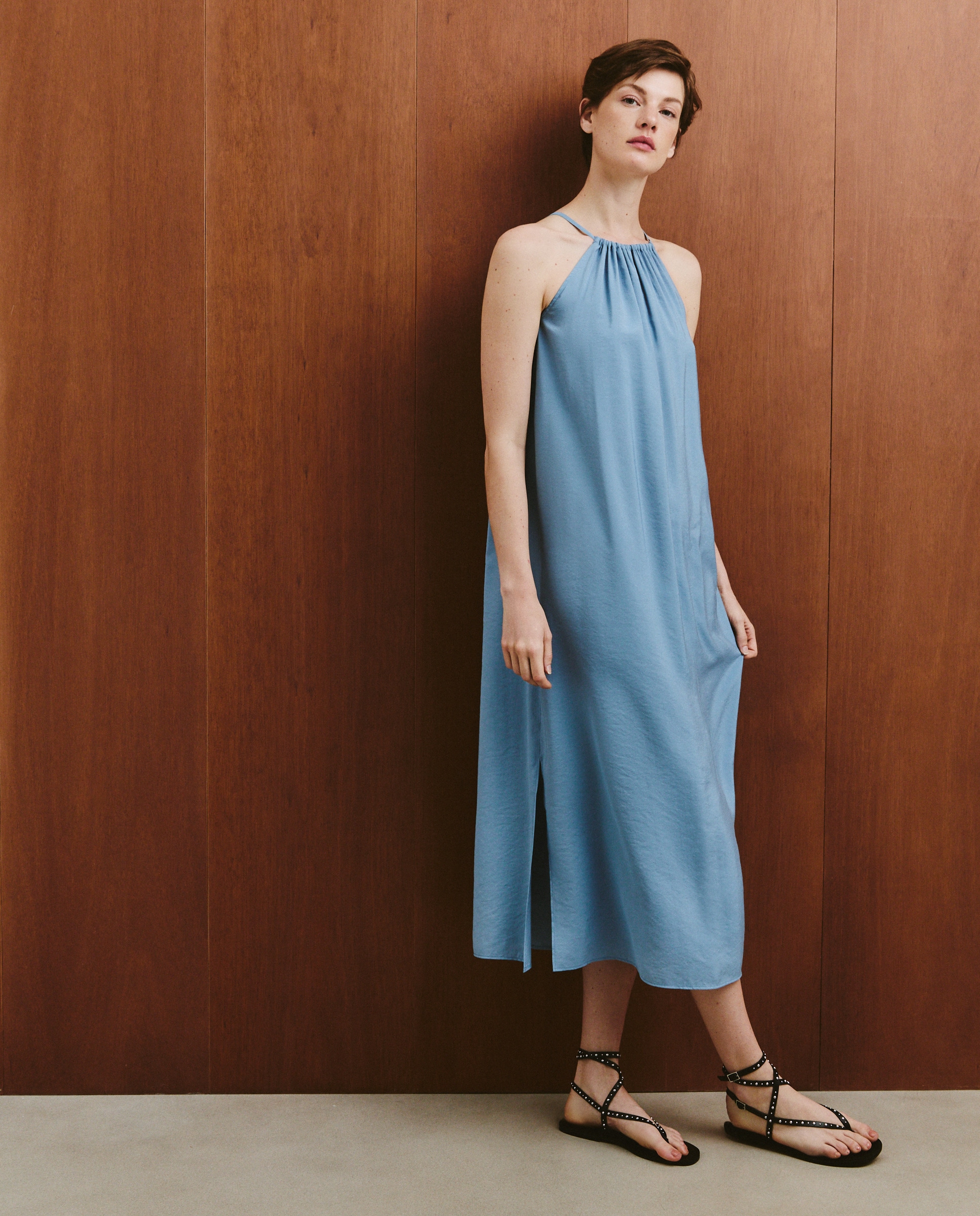 Vestido Liso Comprido Halter 400 Azul-2