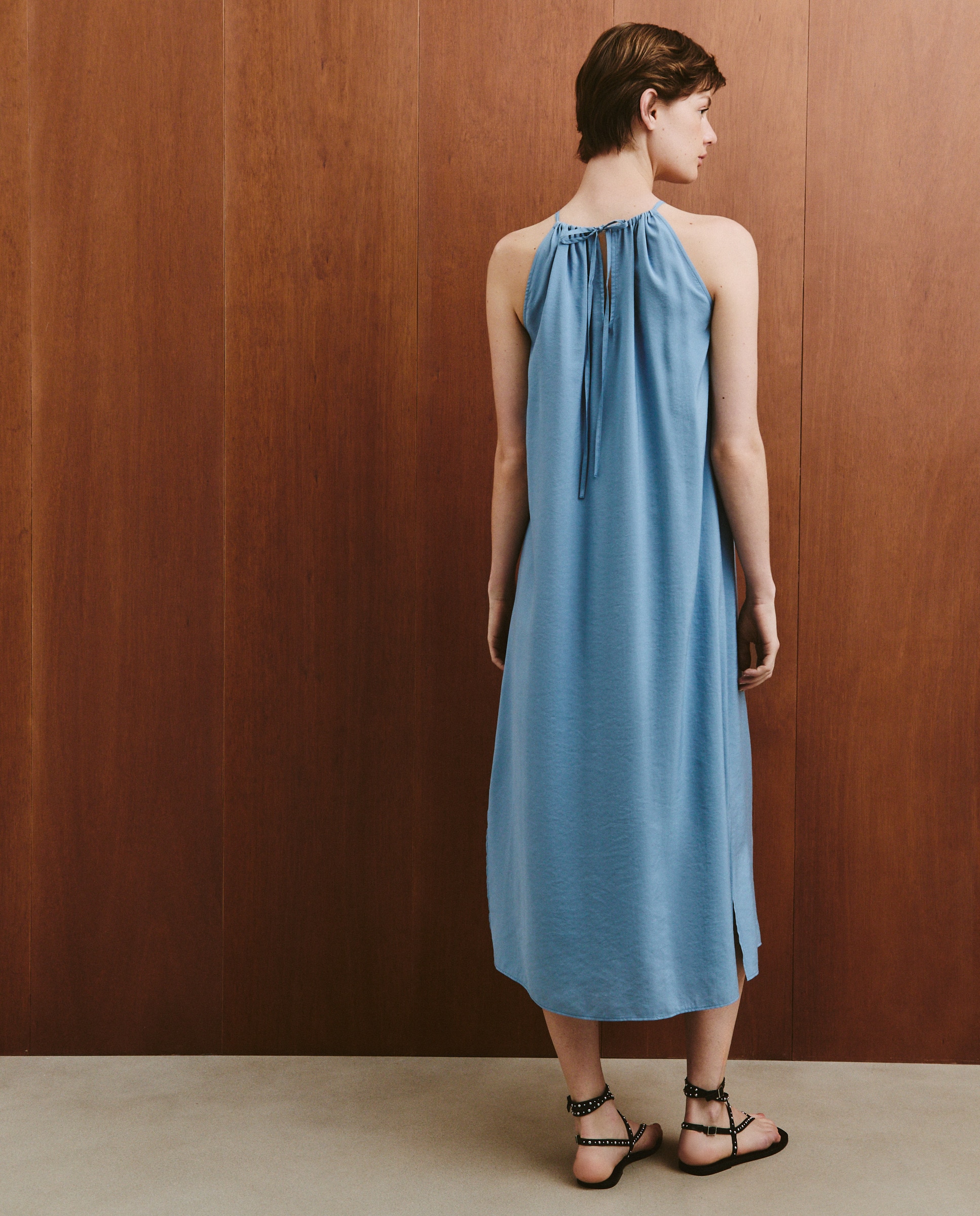 Vestido Liso Comprido Halter 400 Azul-3