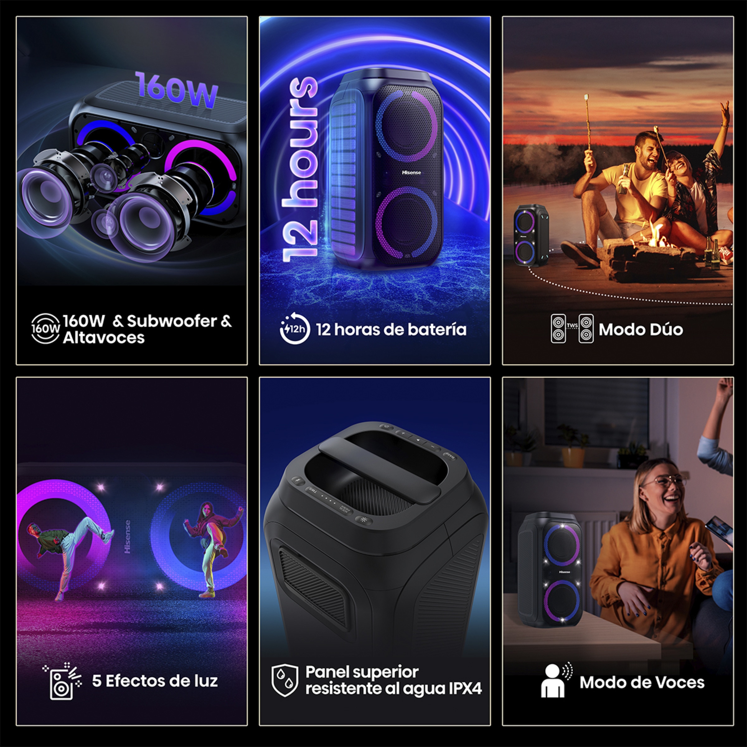 Altavoz portátil alta potencia Hisense Party Rocket 160, 2.0, Bluetooth Negro-4