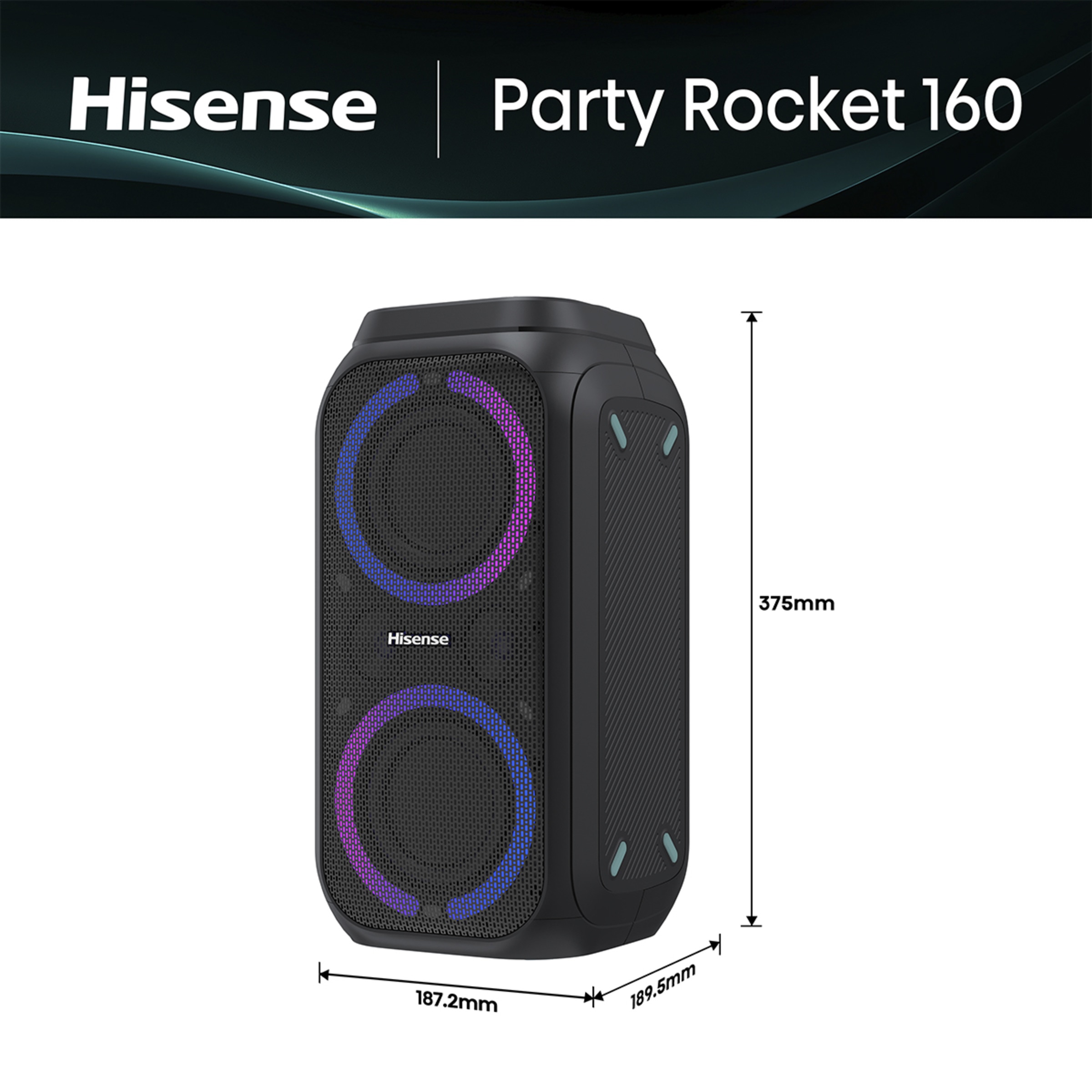 Altavoz portátil alta potencia Hisense Party Rocket 160, 2.0, Bluetooth Negro-3