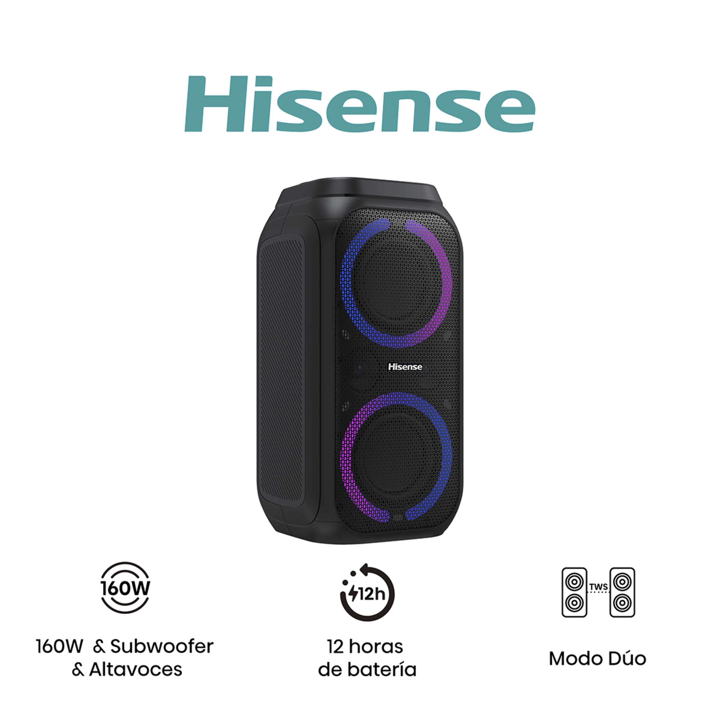 Altavoz portátil alta potencia Hisense Party Rocket 160, 2.0, Bluetooth Negro-2