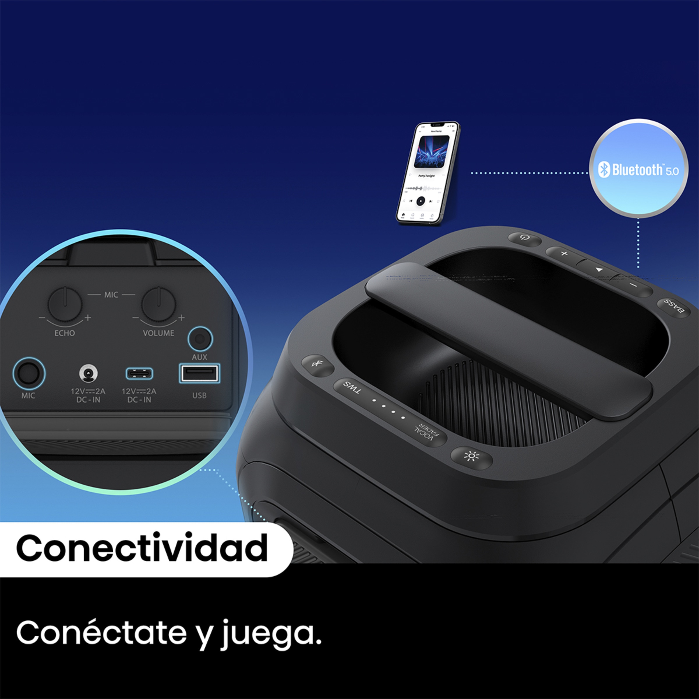 Altavoz portátil alta potencia Hisense Party Rocket 160, 2.0, Bluetooth Negro-10