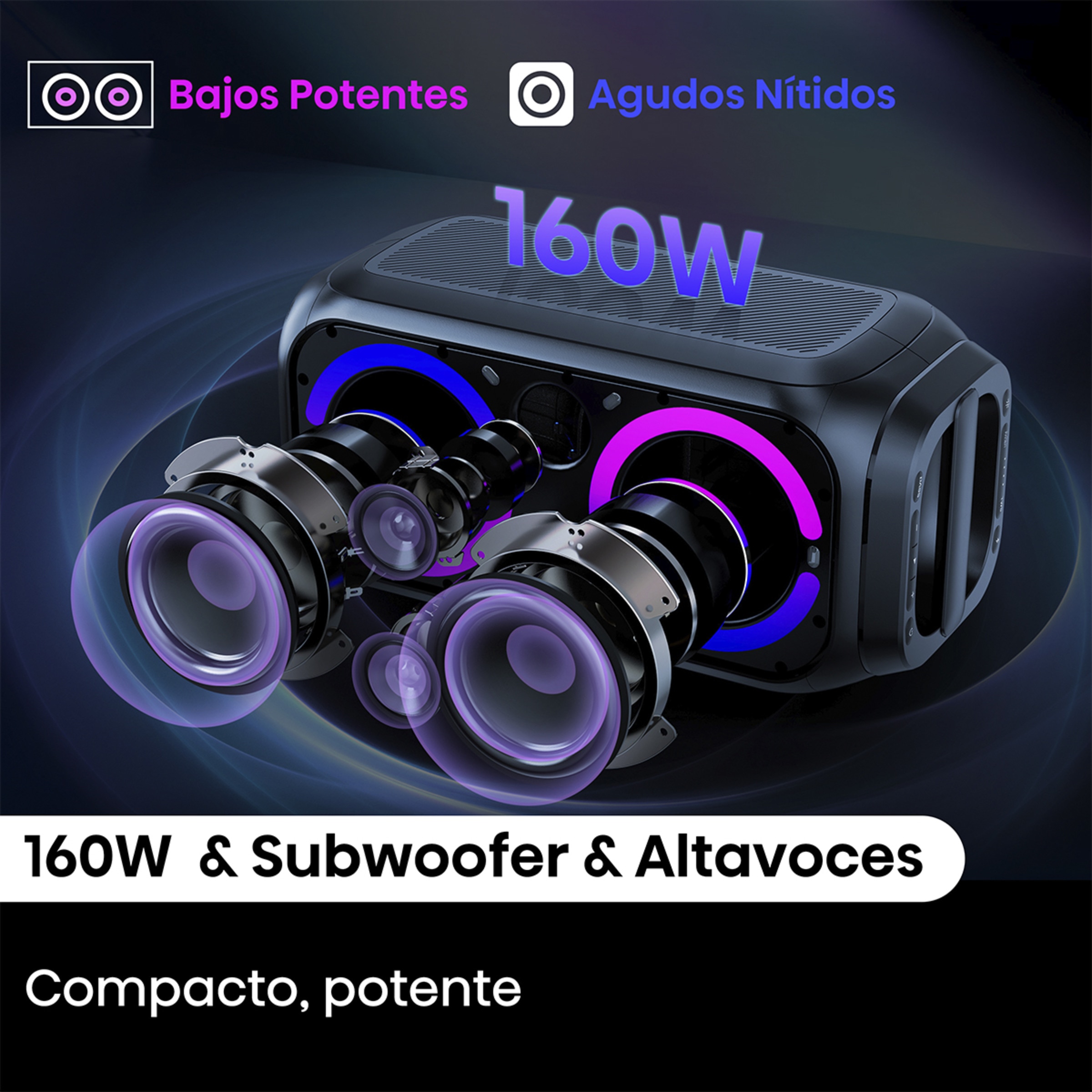 Altavoz portátil alta potencia Hisense Party Rocket 160, 2.0, Bluetooth Negro-5