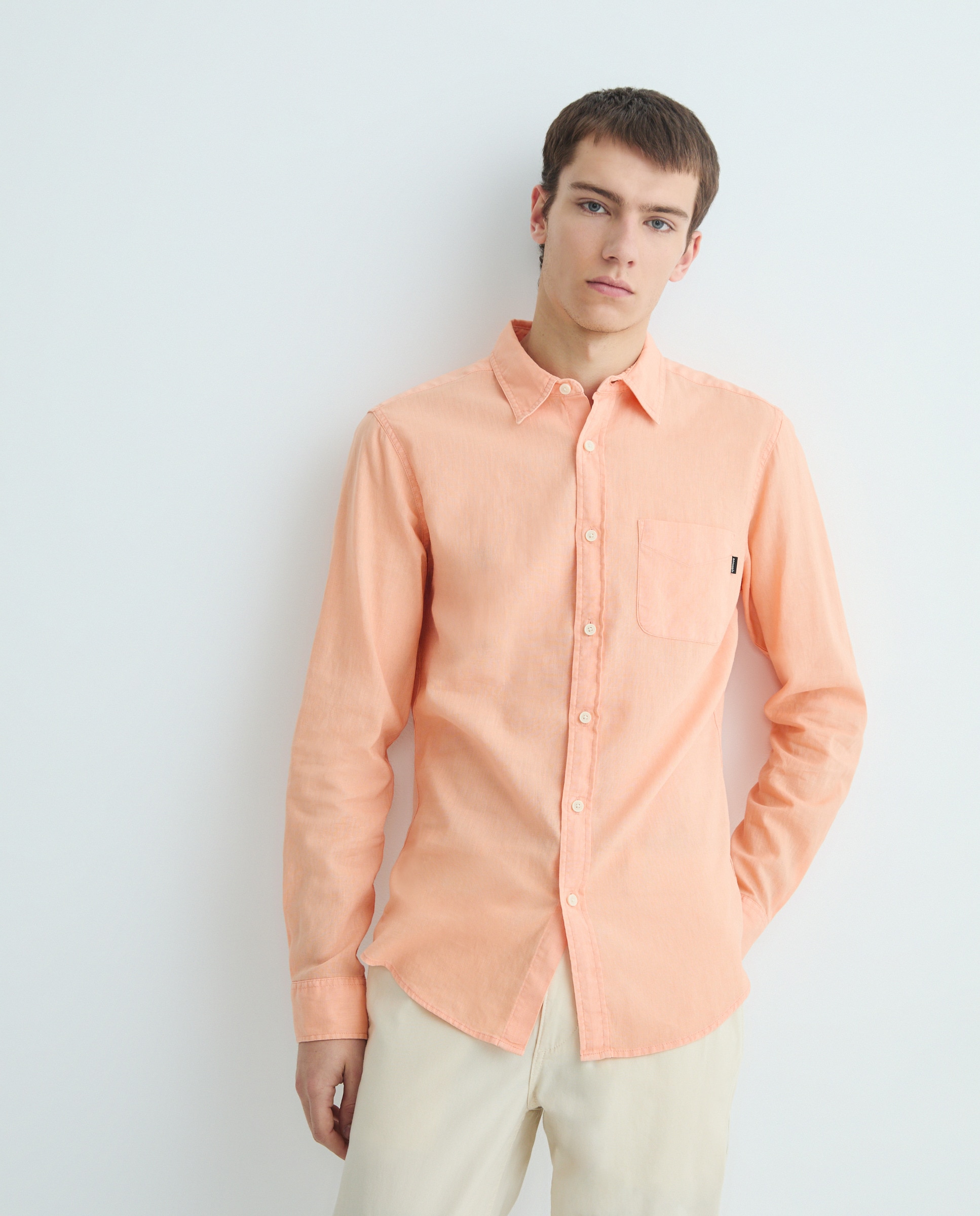 Camisa Slim Fit com Manga Comprida Salmão-1