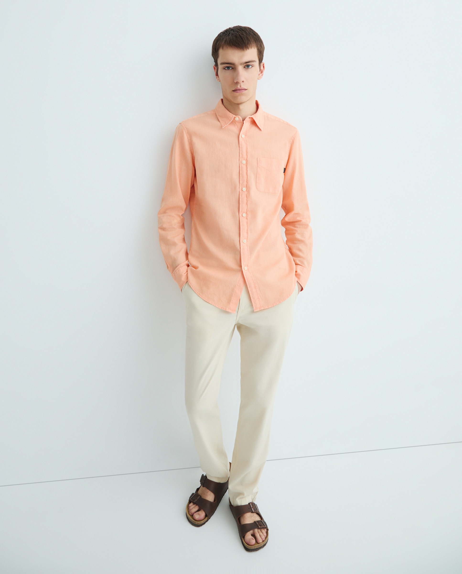 Camisa Slim Fit com Manga Comprida Salmão-2