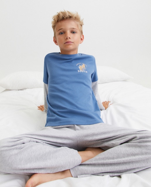 Imagem 0 de Pijama Completo de Malha com Mangas em Contraste com Fantasia