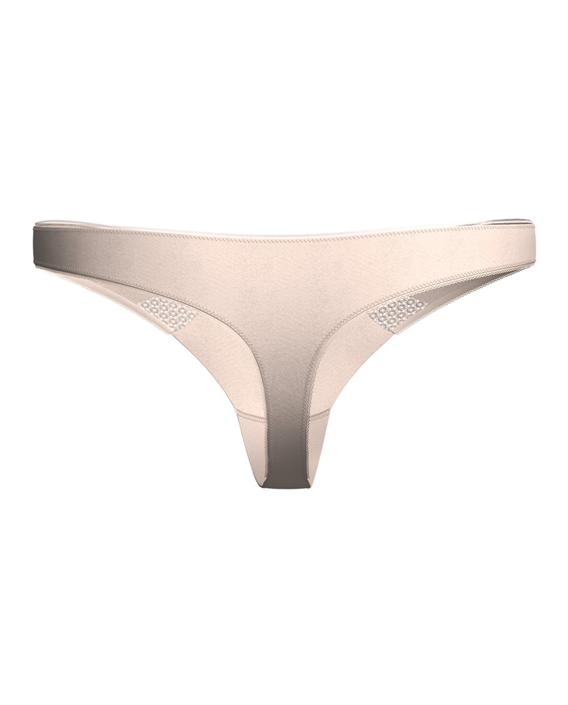 Tanga de Microfibra com Inserção de Renda e Acabamento Elástico de Picot Bege-2