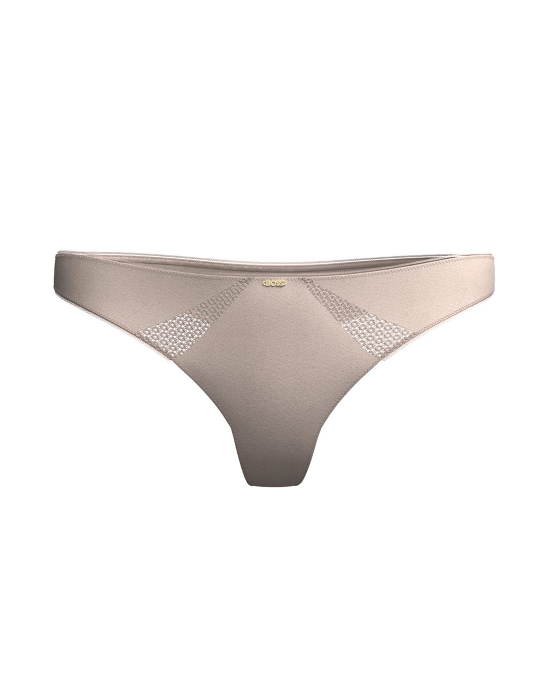Tanga de Microfibra com Inserção de Renda e Acabamento Elástico de Picot Bege-1